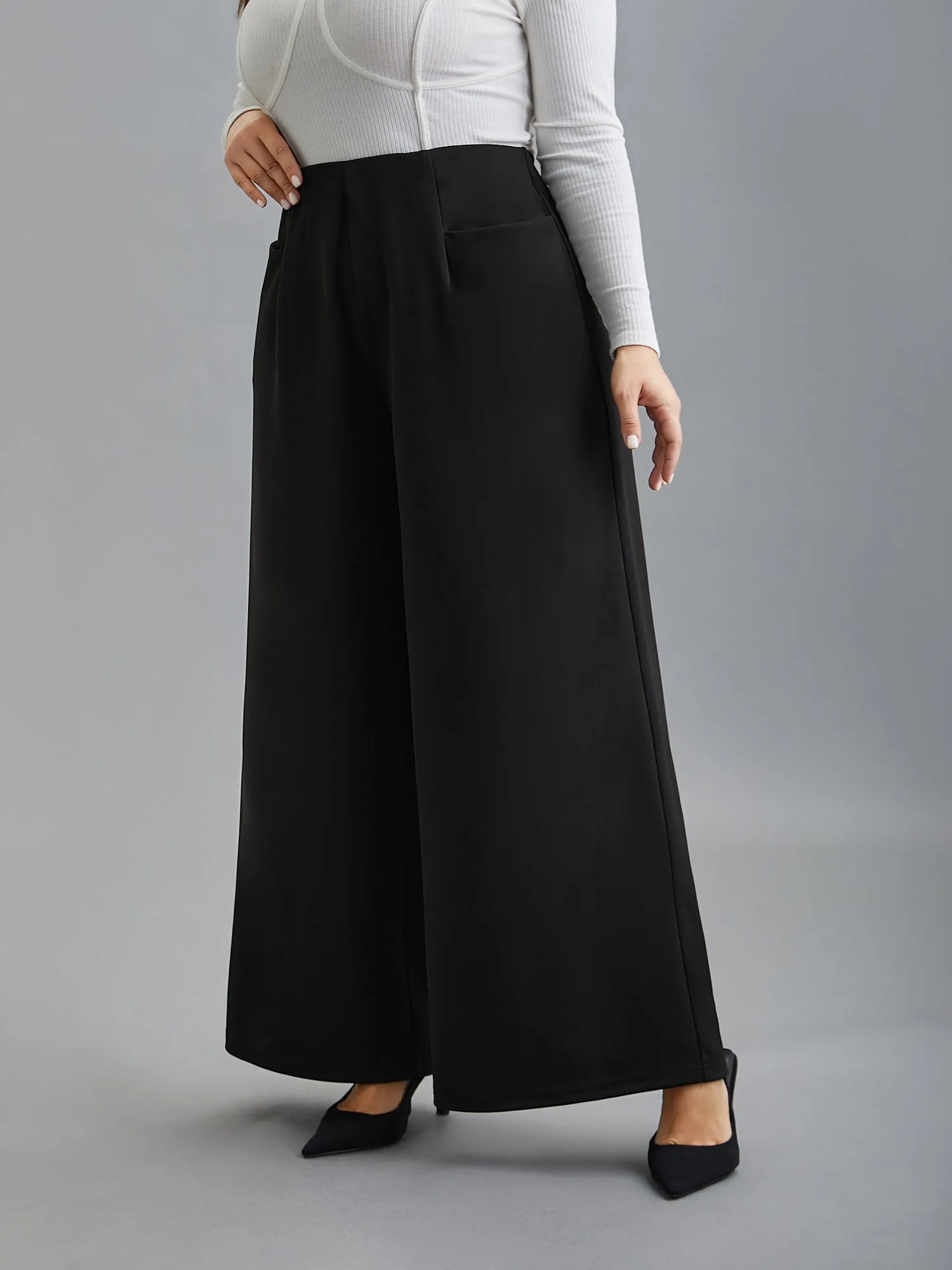 Solid Pleated Wide-Leg Pants sold by Bloomchic product image thumbnail 5