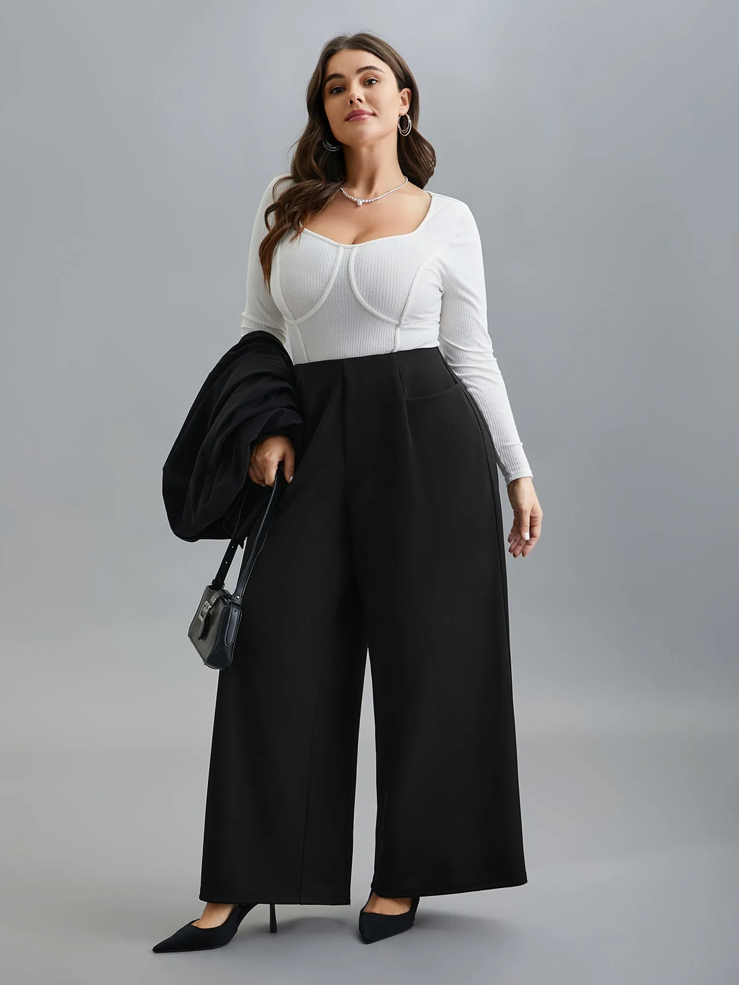 Solid Pleated Wide-Leg Pants sold by Bloomchic product image thumbnail 2