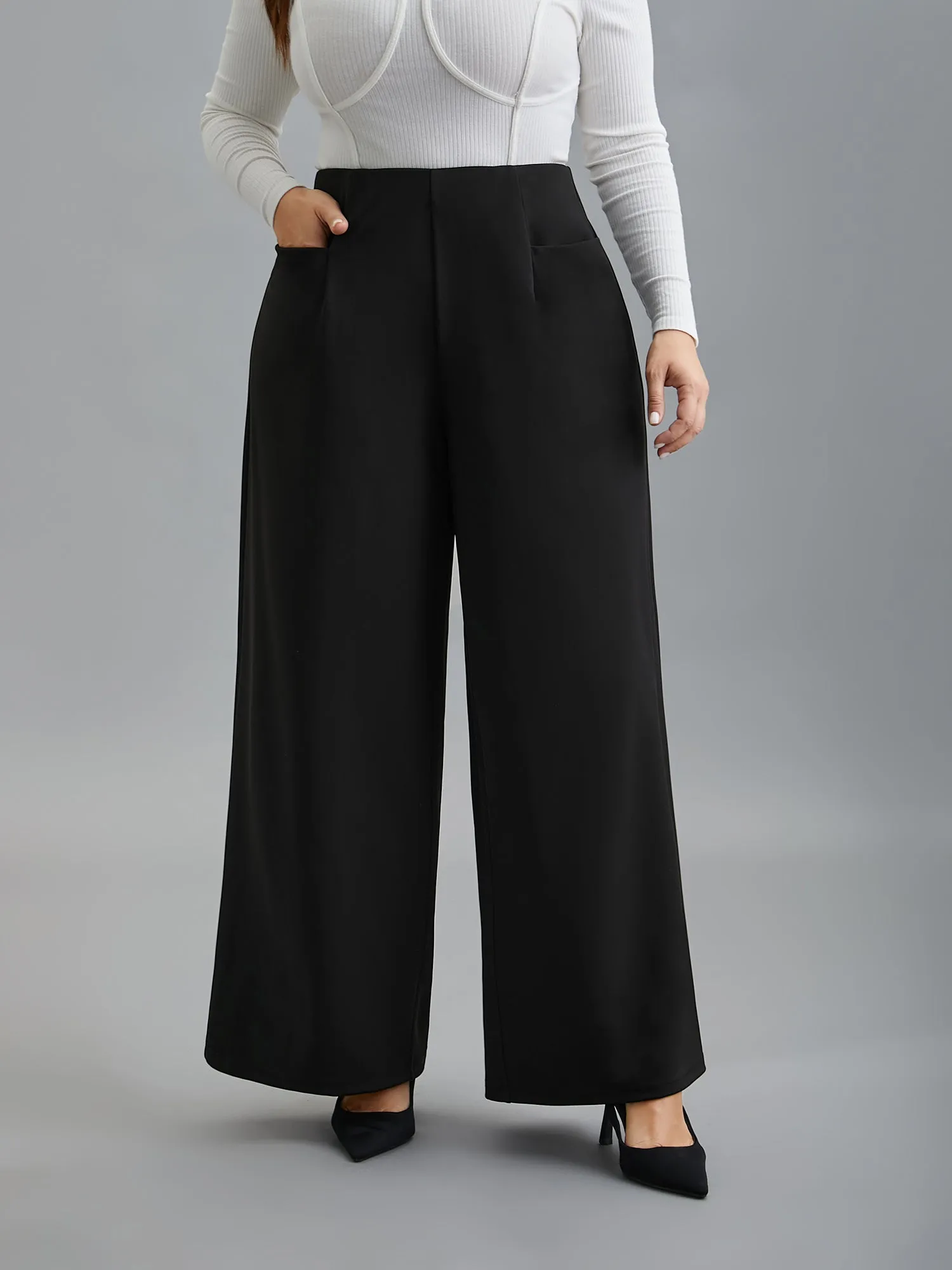 Solid Pleated Wide-Leg Pants sold by Bloomchic