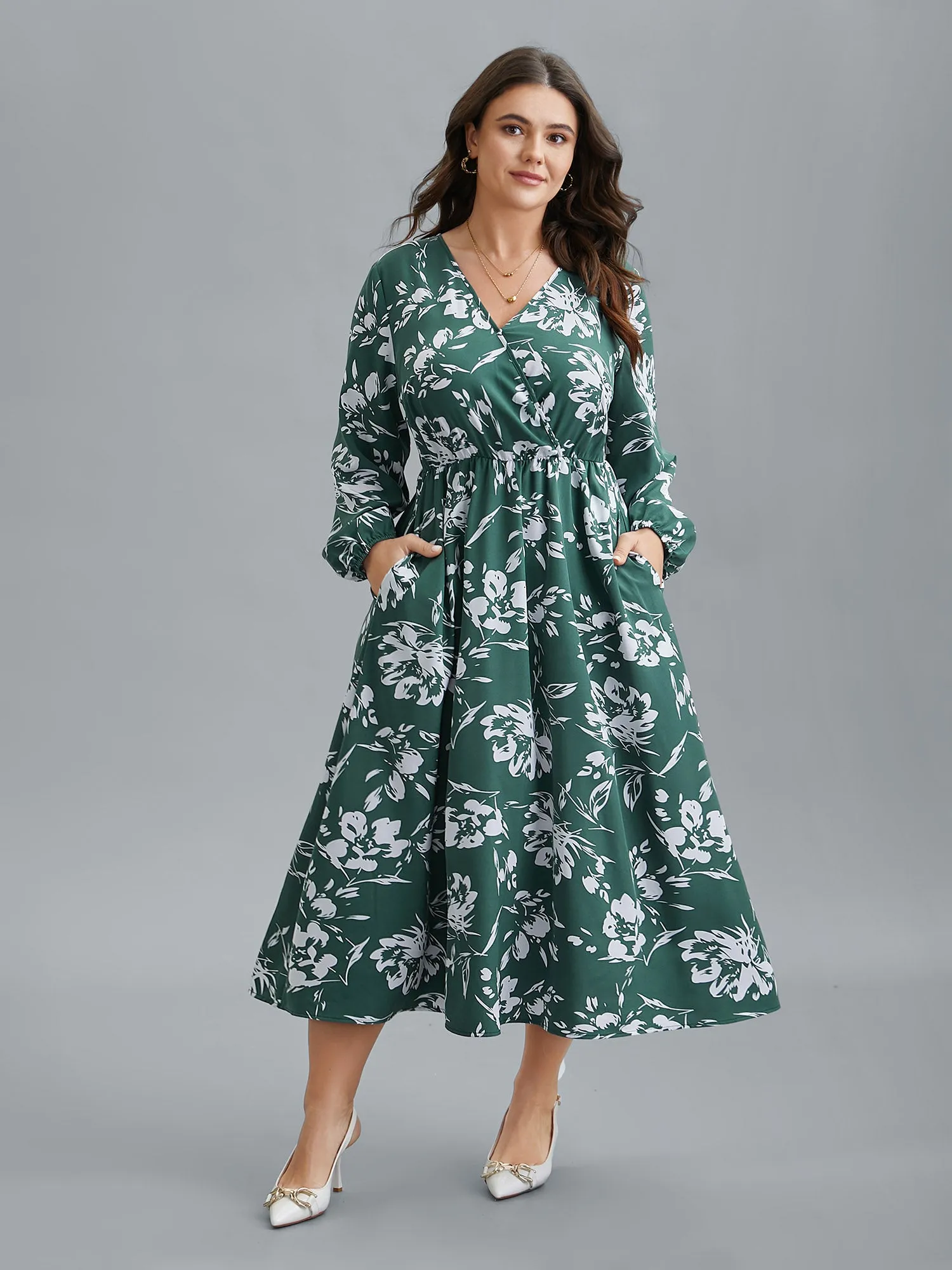 Silhouette Floral Print Waist Cinched Midi Dress sold by Bloomchic product image thumbnail 4
