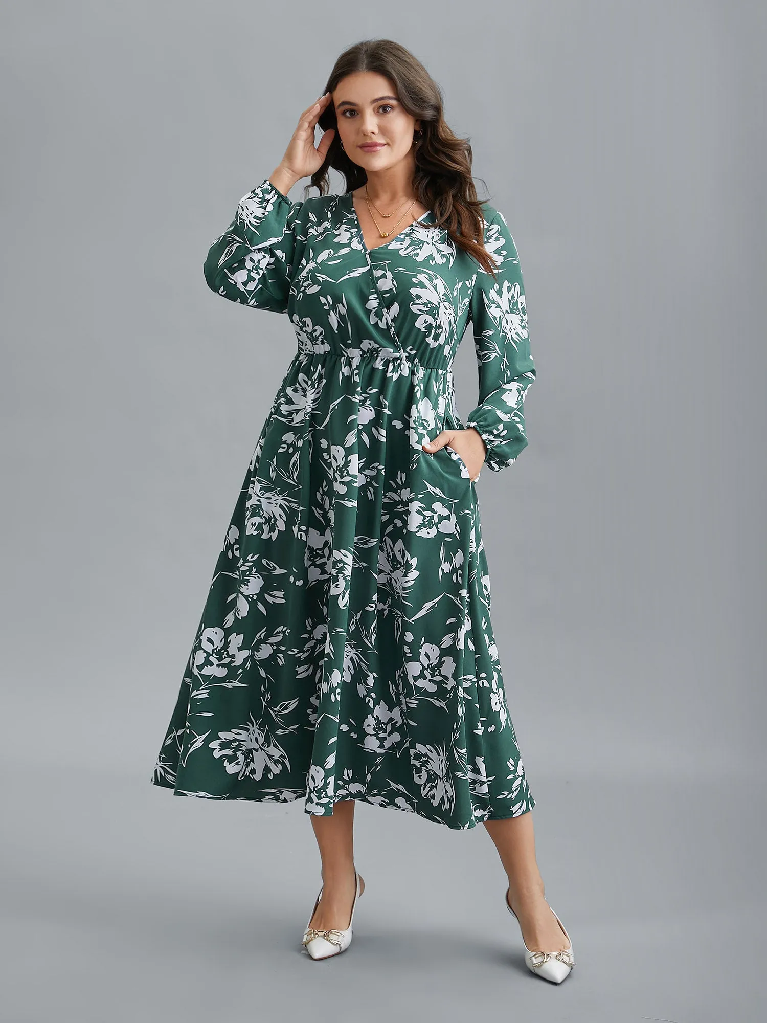 Silhouette Floral Print Waist Cinched Midi Dress sold by Bloomchic product image thumbnail 3