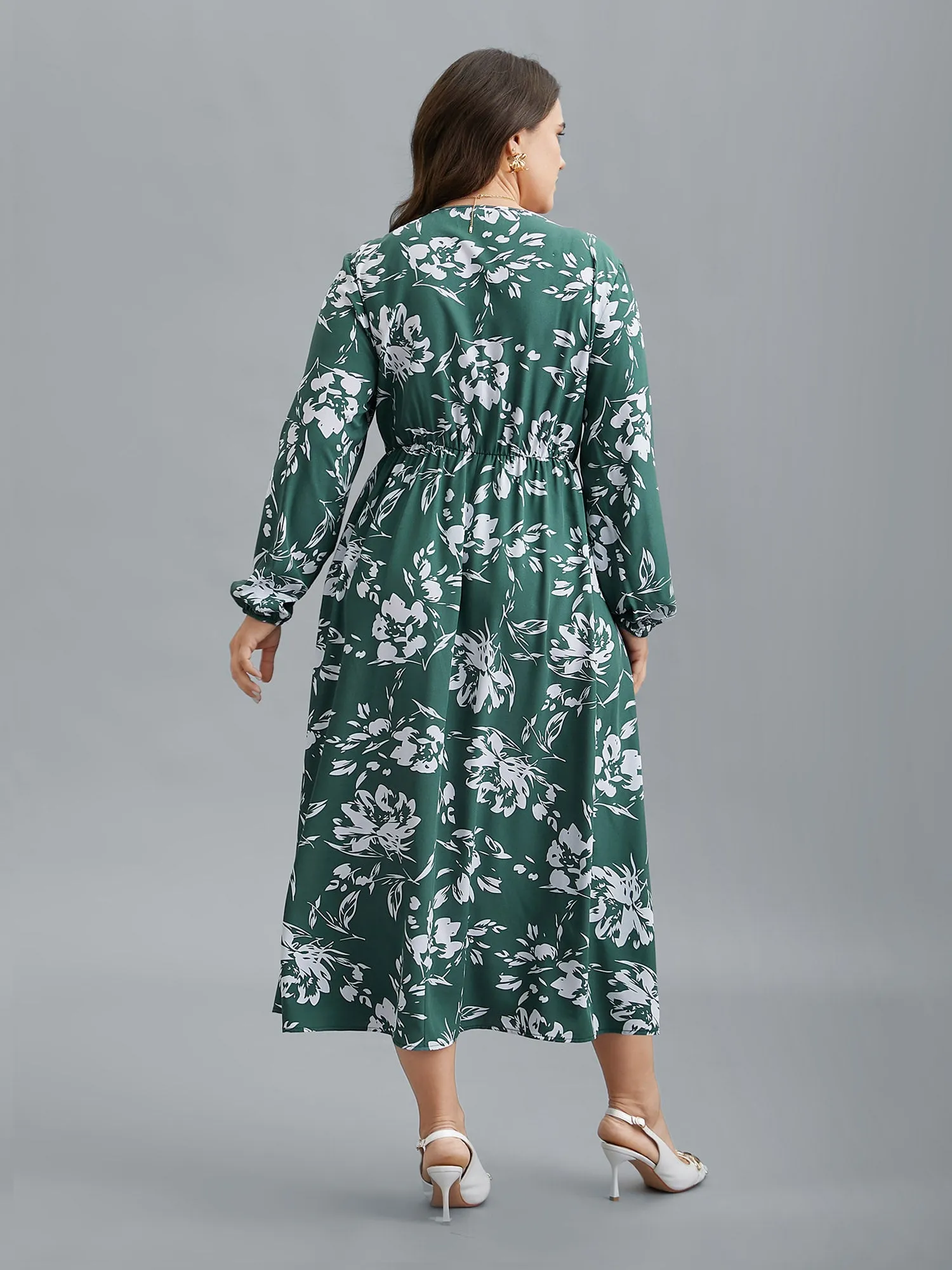 Silhouette Floral Print Waist Cinched Midi Dress sold by Bloomchic product image thumbnail 5