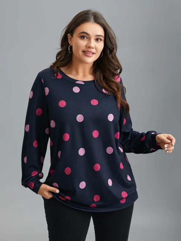 Polka Dots Round Neck Fitted Sweatshirt sold by Bloomchic