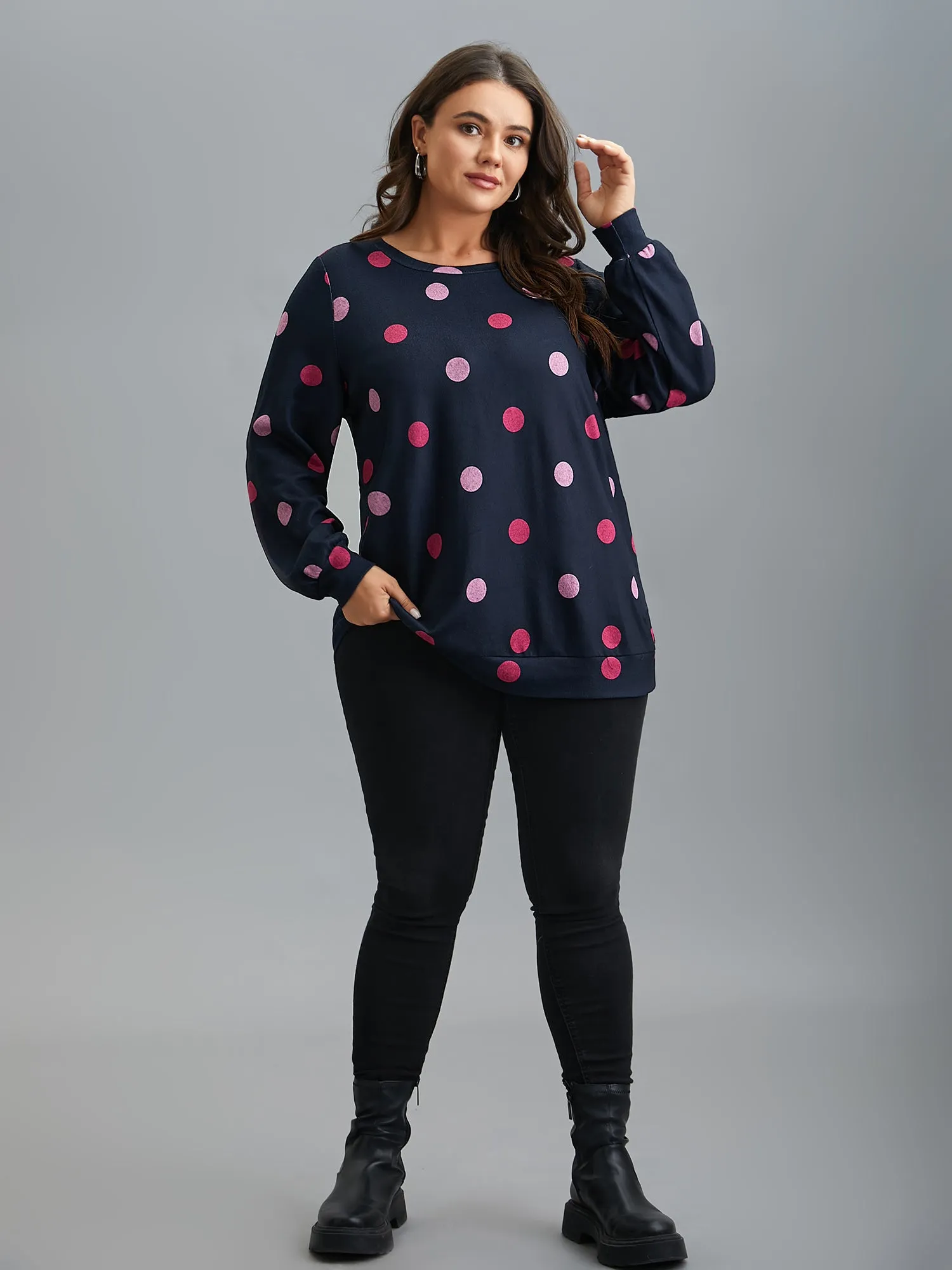 Polka Dots Round Neck Fitted Sweatshirt sold by Bloomchic product image thumbnail 3