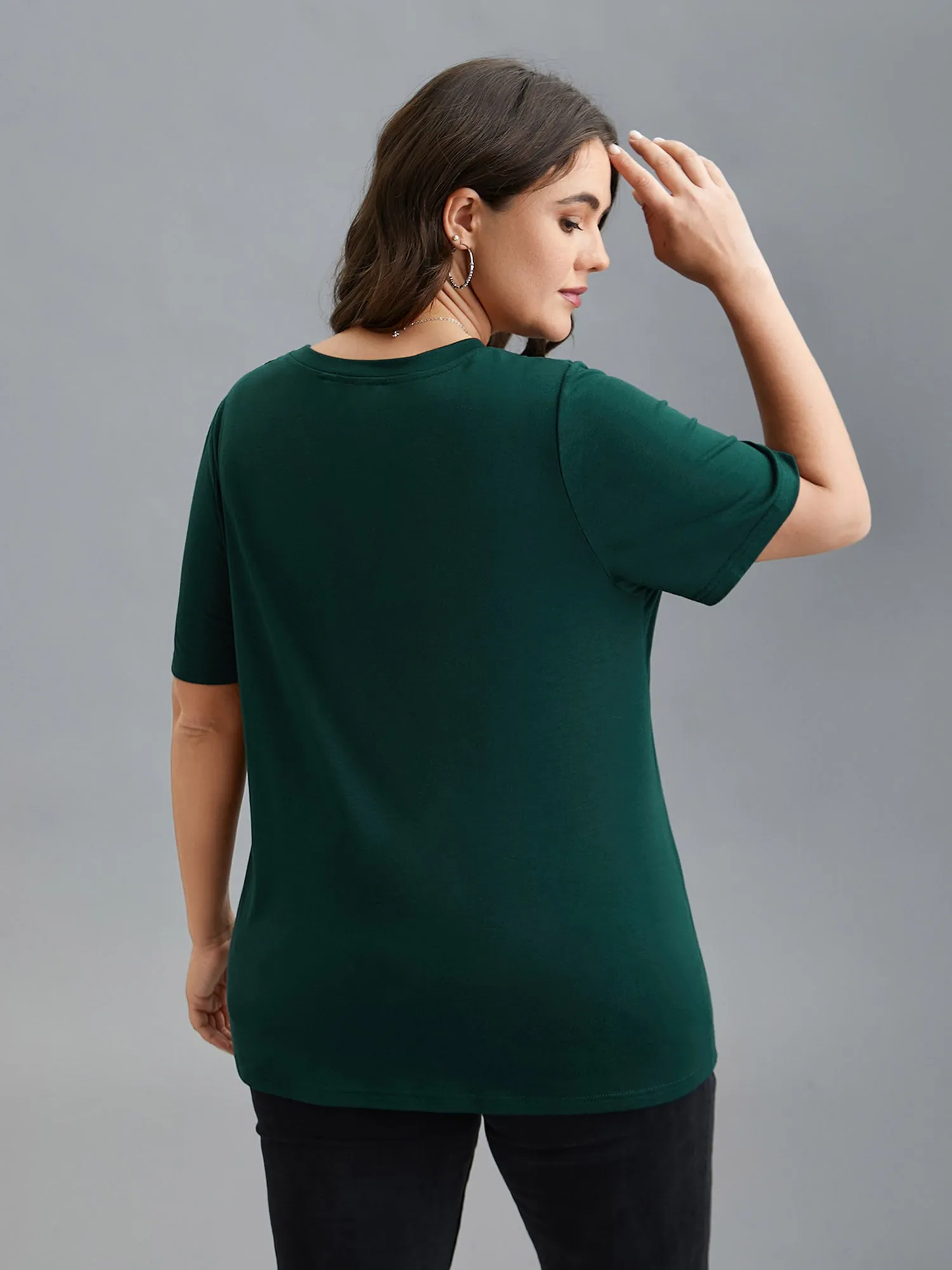 Floral Motif Round Neck Fitted T-Shirt sold by Bloomchic product image thumbnail 5