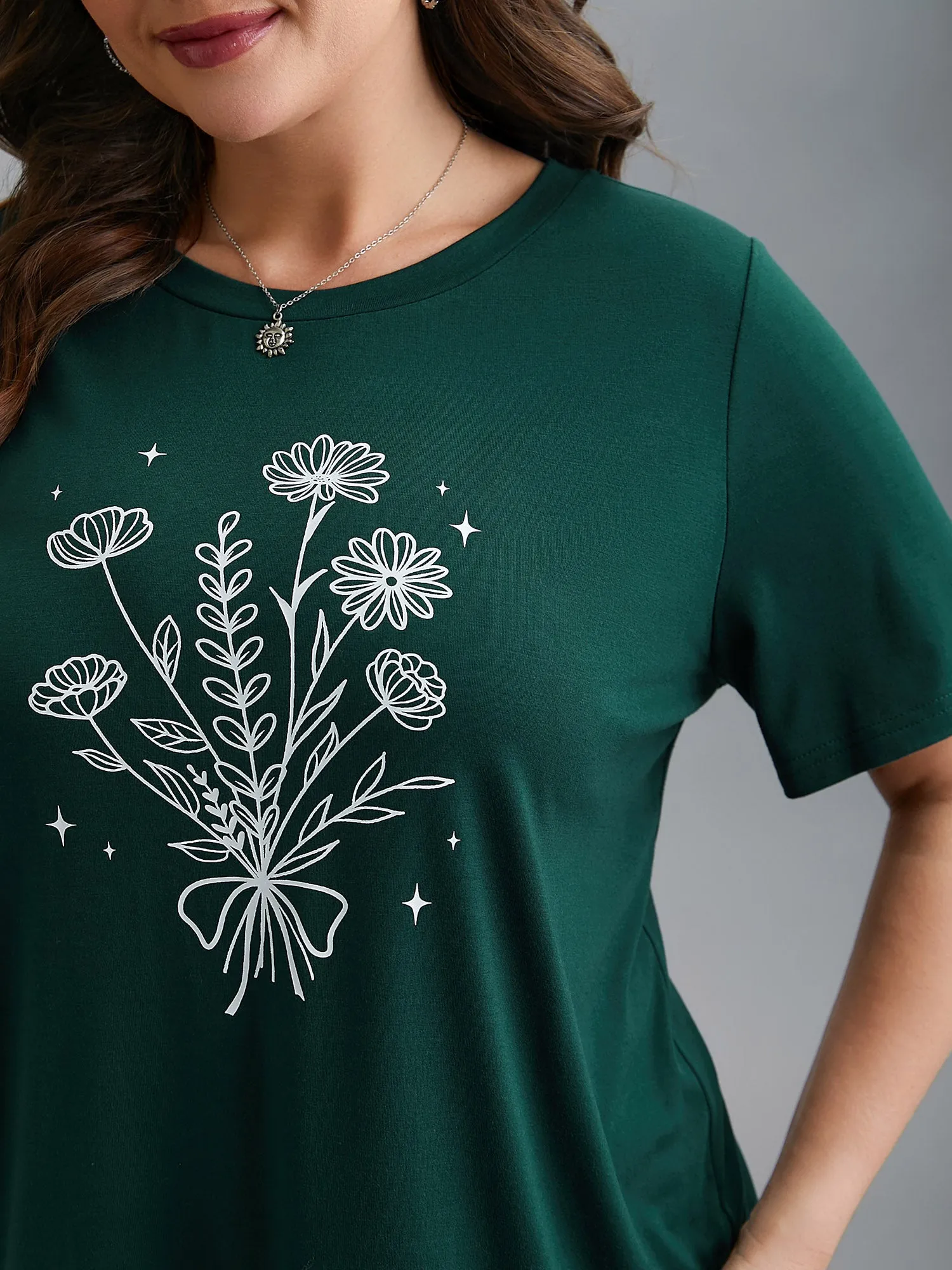 Floral Motif Round Neck Fitted T-Shirt sold by Bloomchic product image thumbnail 2