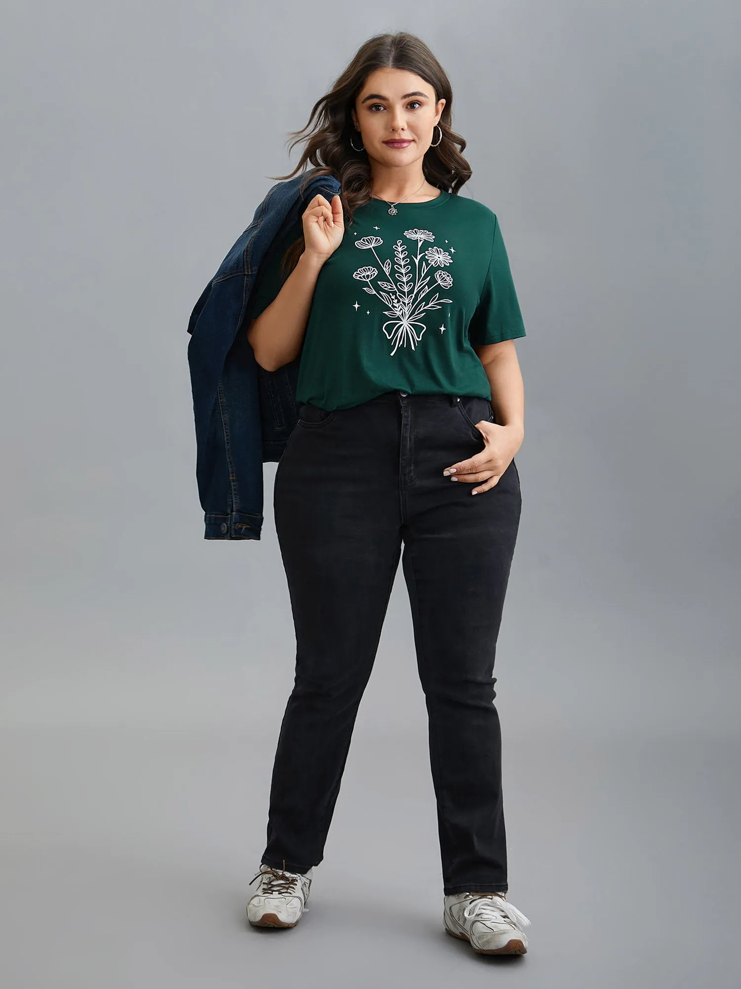 Floral Motif Round Neck Fitted T-Shirt sold by Bloomchic product image thumbnail 4