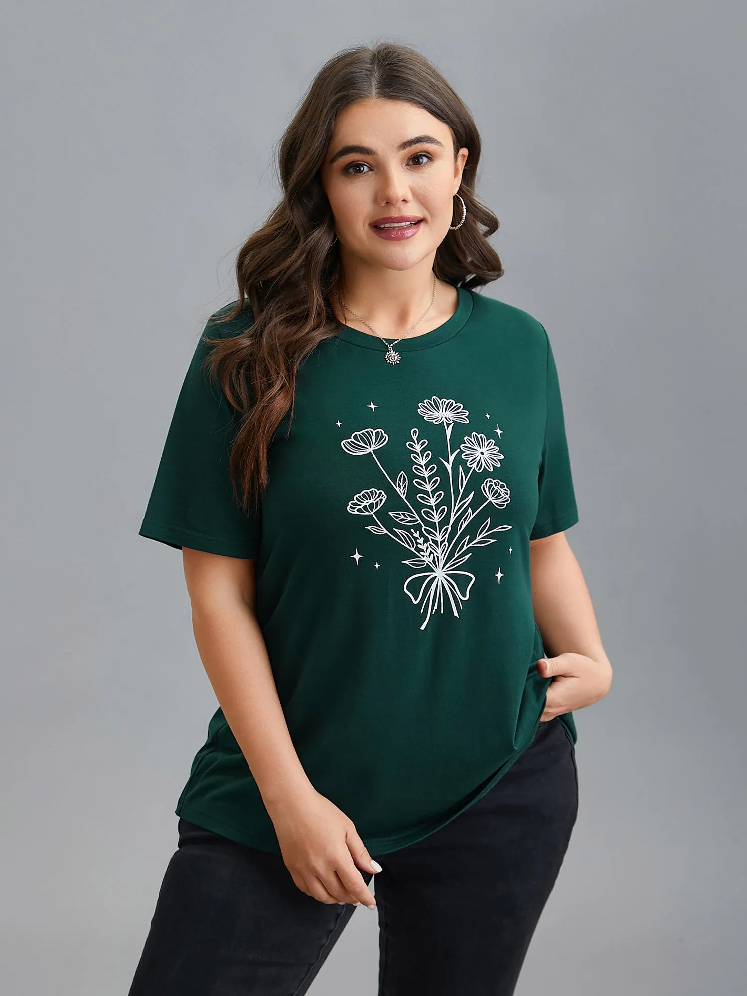 Floral Motif Round Neck Fitted T-Shirt sold by Bloomchic