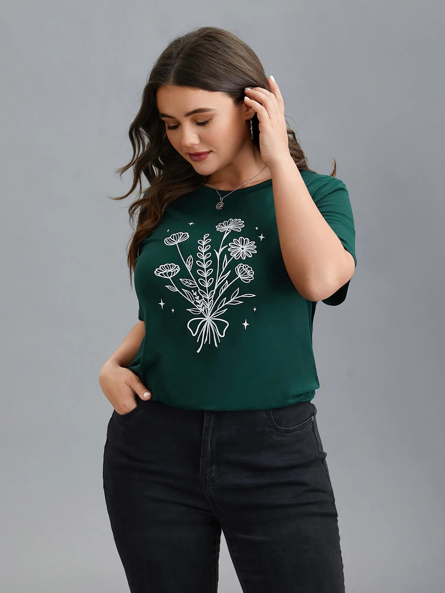 Floral Motif Round Neck Fitted T-Shirt sold by Bloomchic product image thumbnail 3