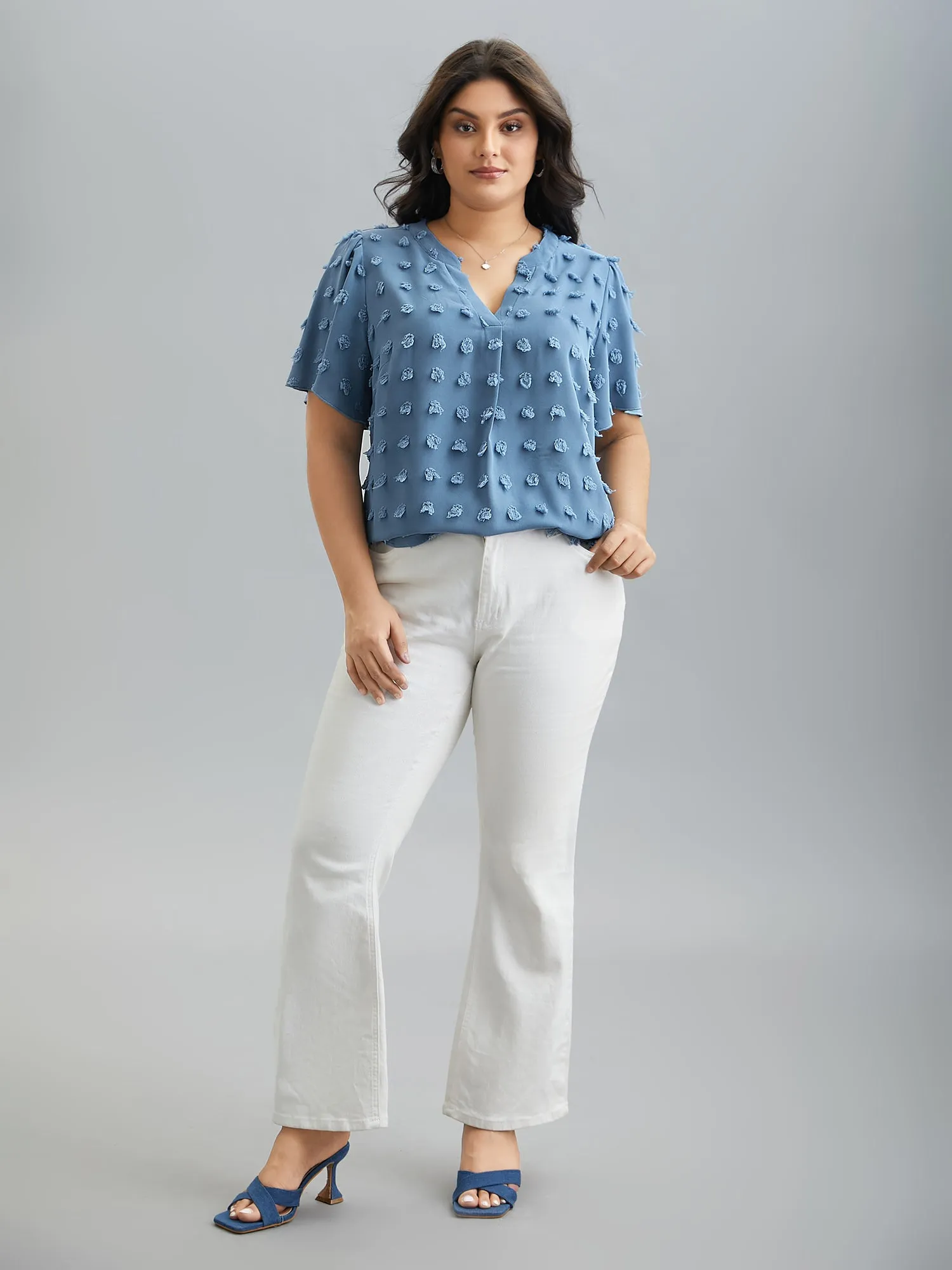 Textured Notched Collar Plicated Detail Blouse sold by Bloomchic product image thumbnail 2