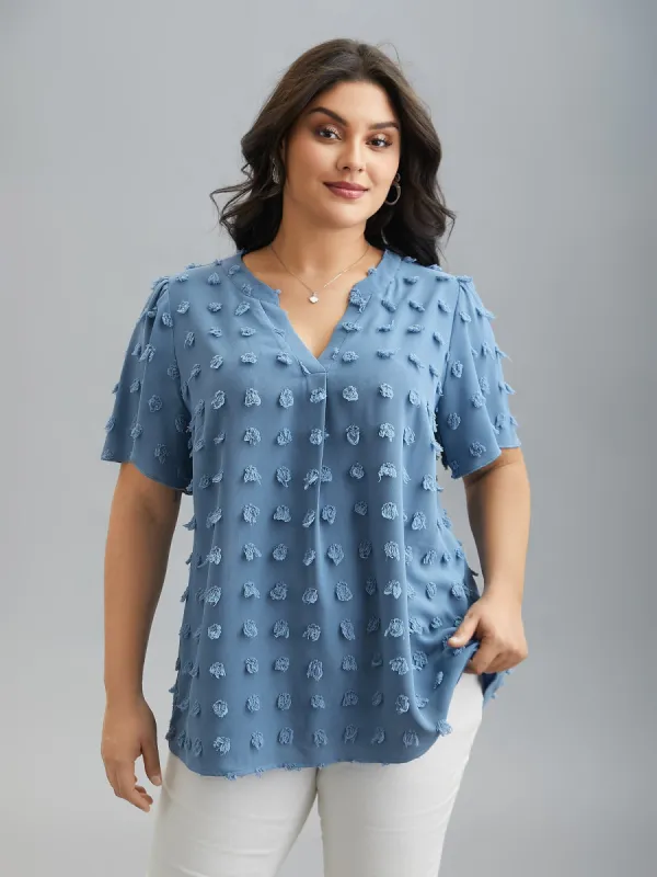 Textured Notched Collar Plicated Detail Blouse sold by Bloomchic