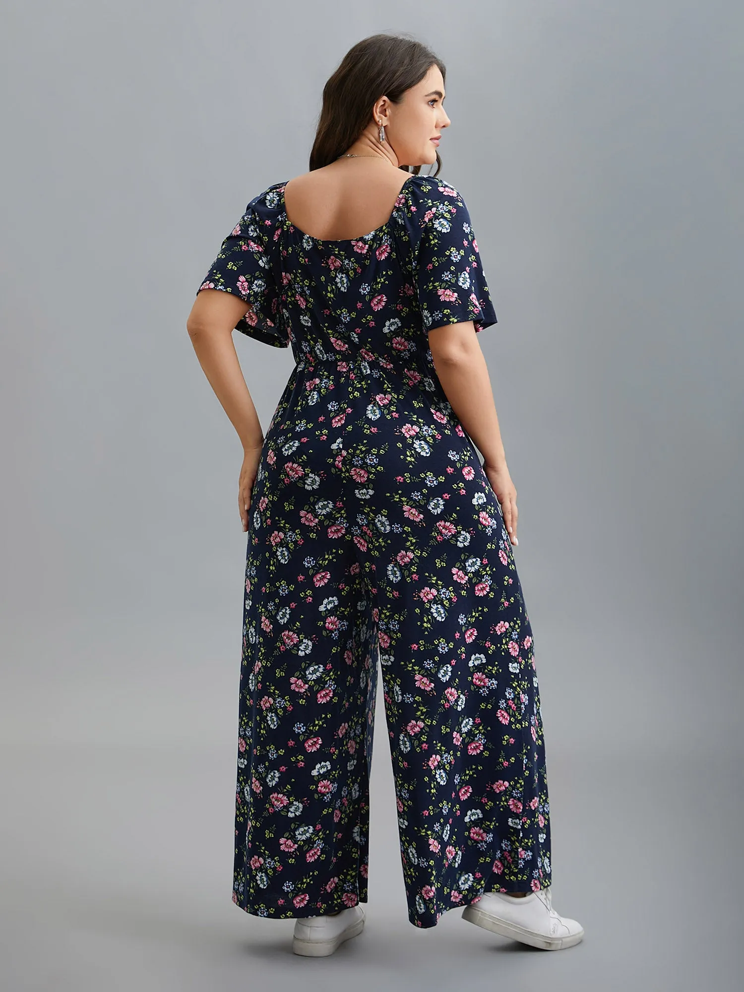 Supersoft Floral Neck Drawstring Flared Jumpsuit sold by Bloomchic product image thumbnail 4