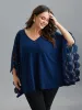 V-Neck Crochet Lace Batwing Sleeve T-Shirt sold by Bloomchic