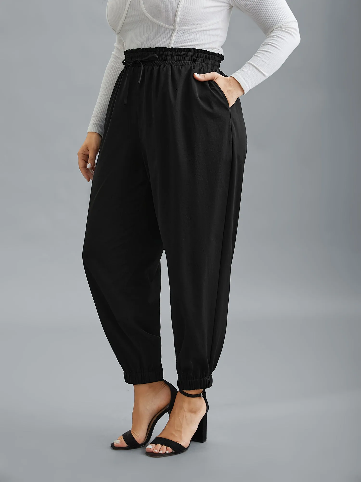 Ruffled Waist Drawstring Tapered Pants sold by Bloomchic product image thumbnail 4