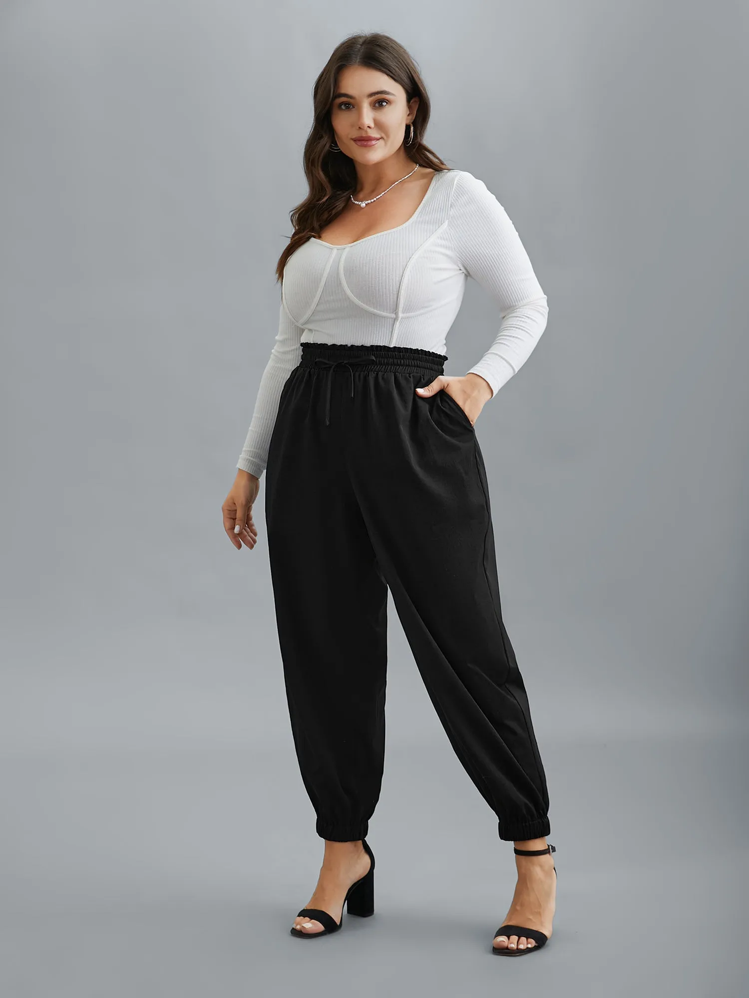 Ruffled Waist Drawstring Tapered Pants sold by Bloomchic product image thumbnail 2