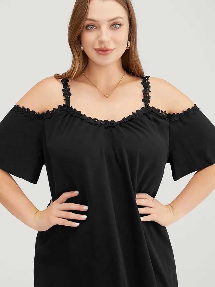 Solid Cold Shoulder Pocket Lace Fringe Hem Dress sold by Bloomchic product image thumbnail 5