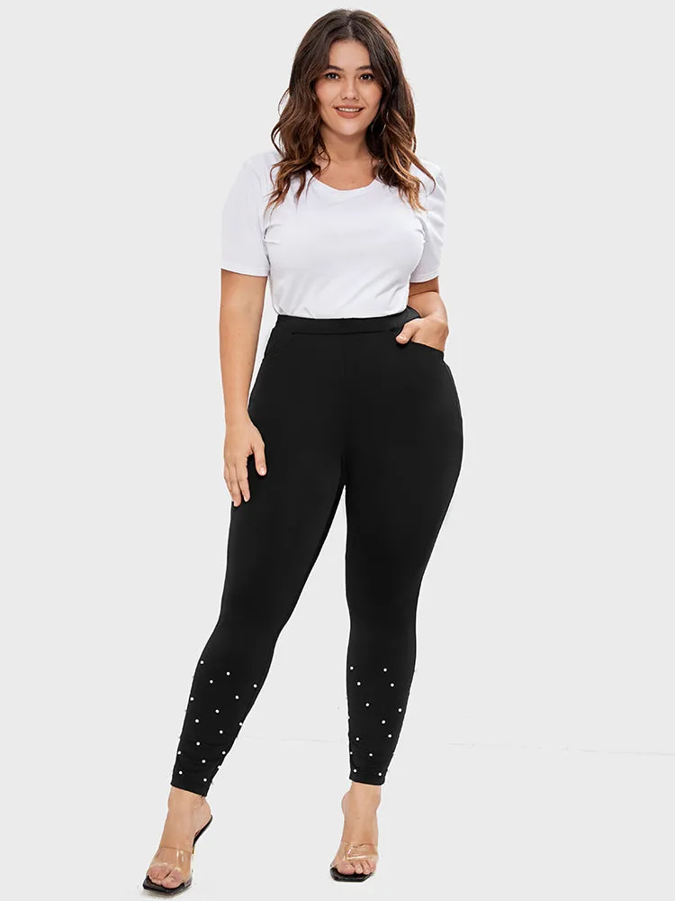 Solid Pocket Beaded Hem Leggings sold by Bloomchic product image thumbnail 2