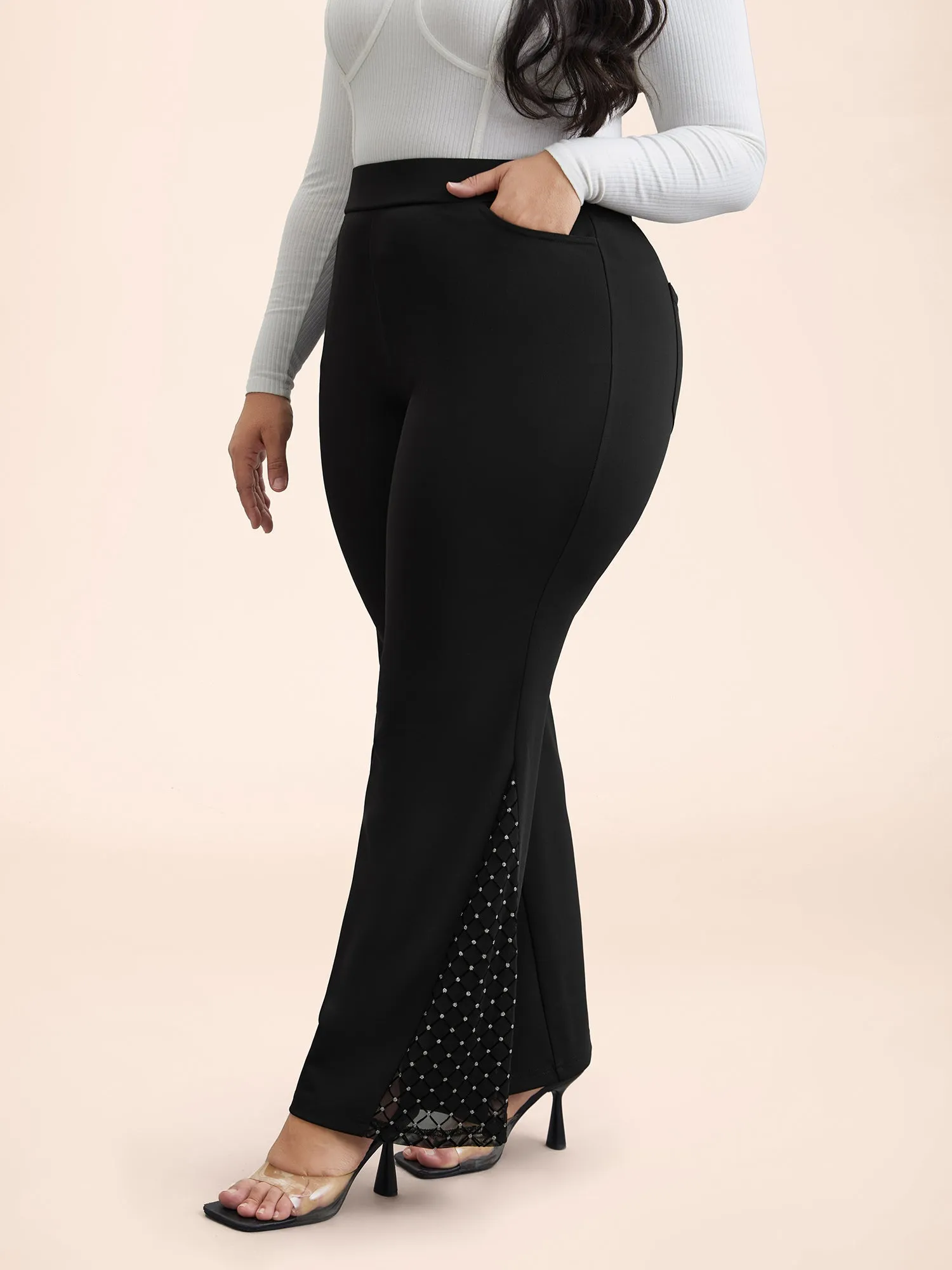 Mesh Spliced Mid Rise Flared Pants sold by Bloomchic product image thumbnail 2