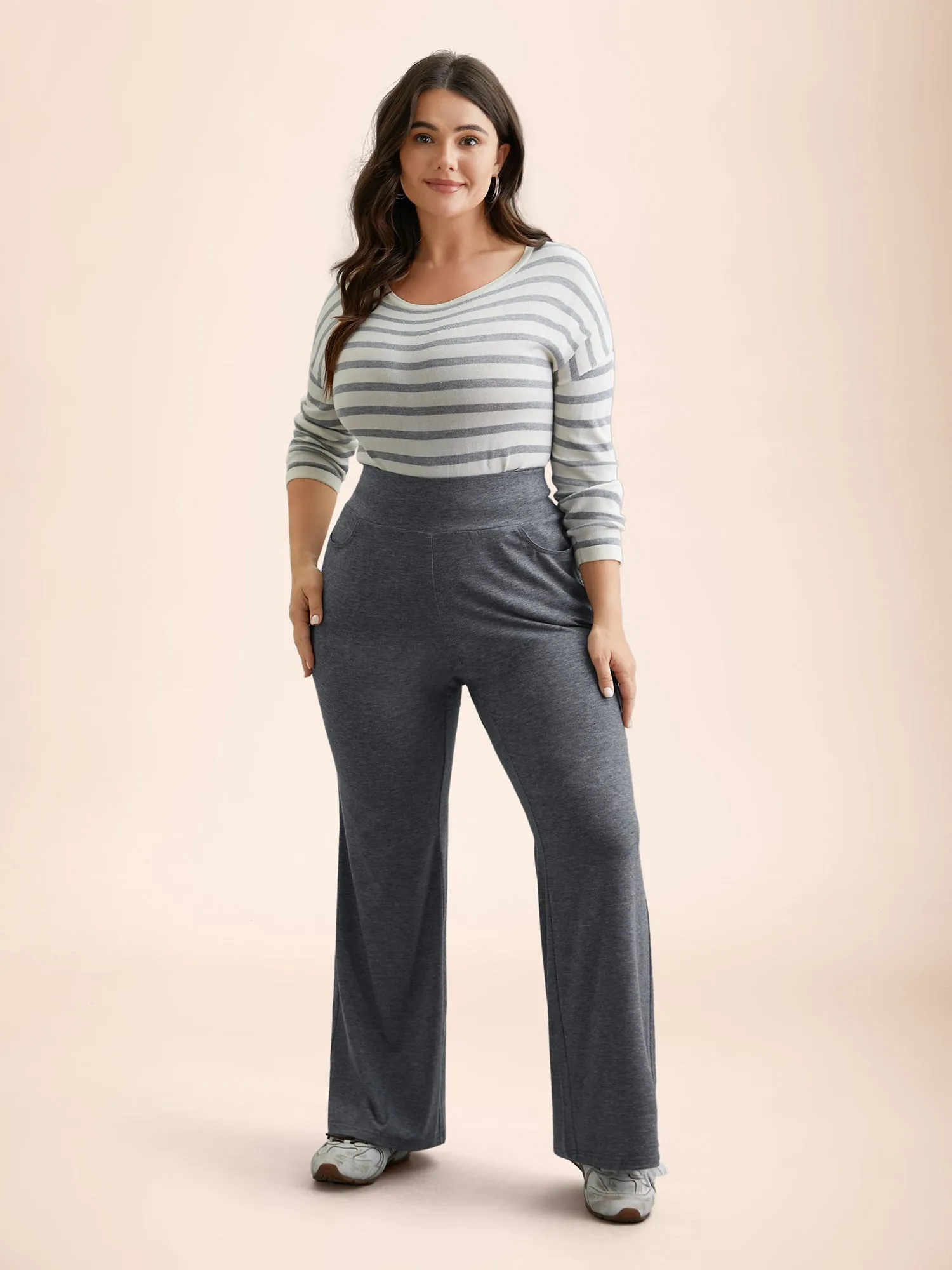 Stretchy-Waist Heather Texture Flared Pants sold by Bloomchic product image thumbnail 2