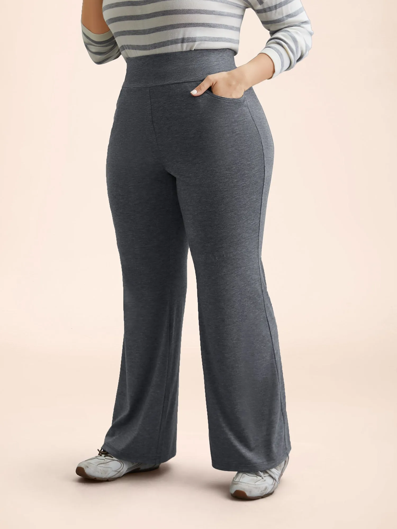 Stretchy-Waist Heather Texture Flared Pants sold by Bloomchic product image thumbnail 4