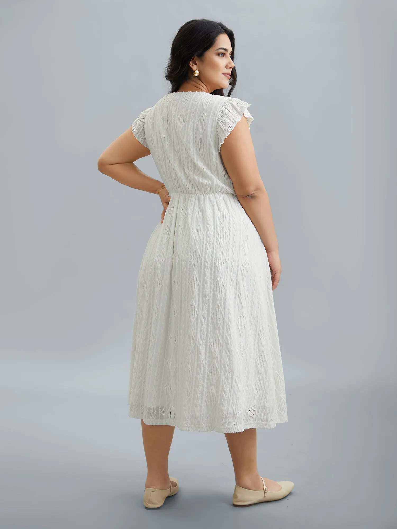 Flutter Sleeve Textured Pockets Midi Dress sold by Bloomchic product image thumbnail 5