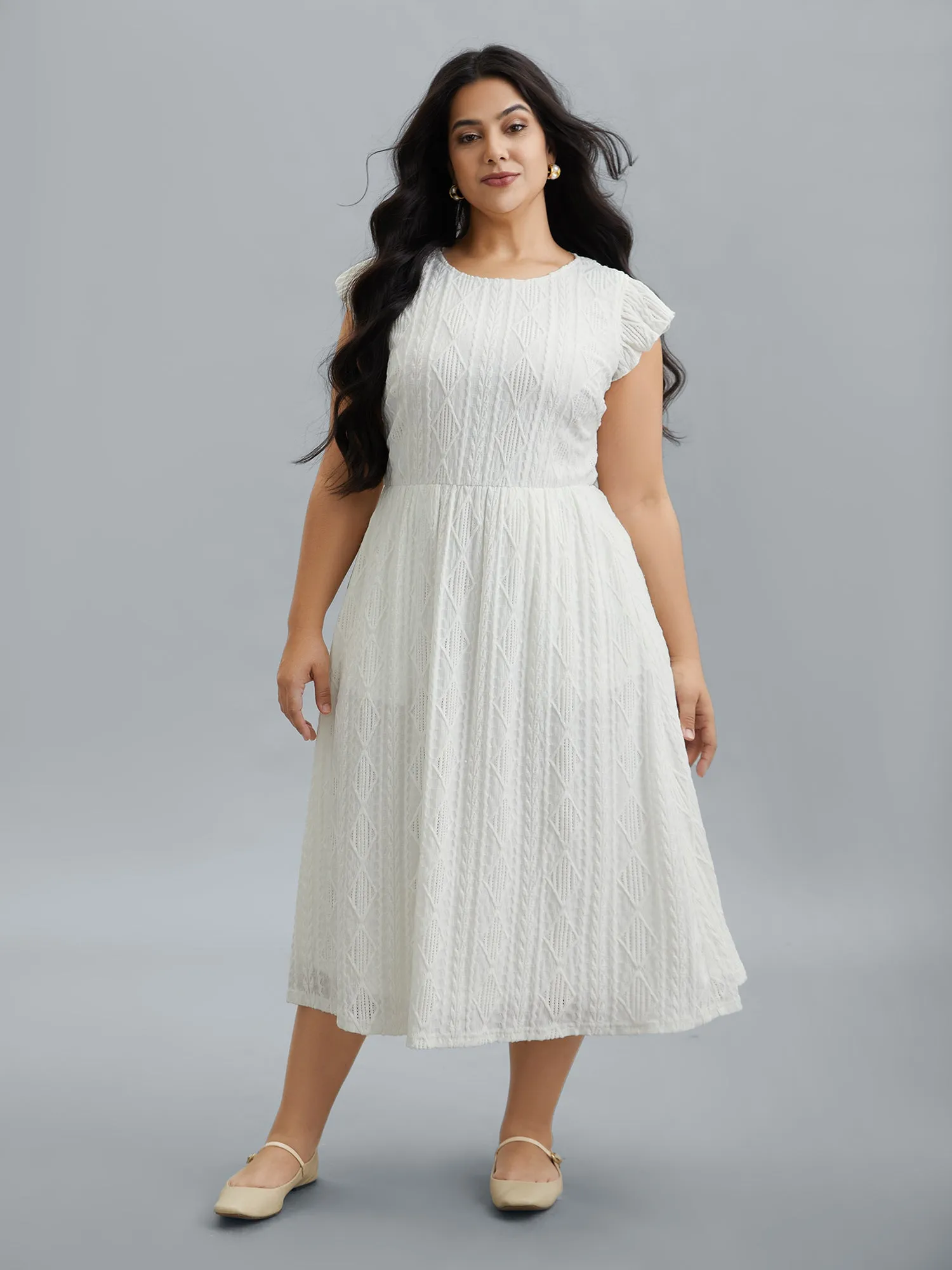 Flutter Sleeve Textured Pockets Midi Dress sold by Bloomchic product image thumbnail 3