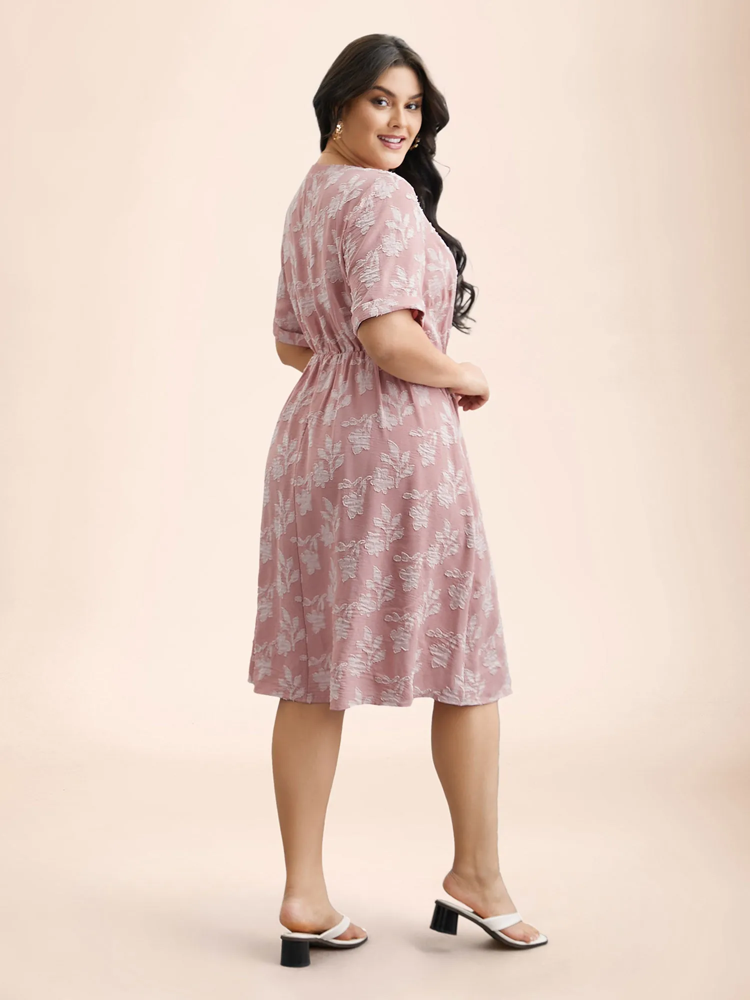 V-Neck Floral Textured Pockets Dress sold by Bloomchic product image thumbnail 5