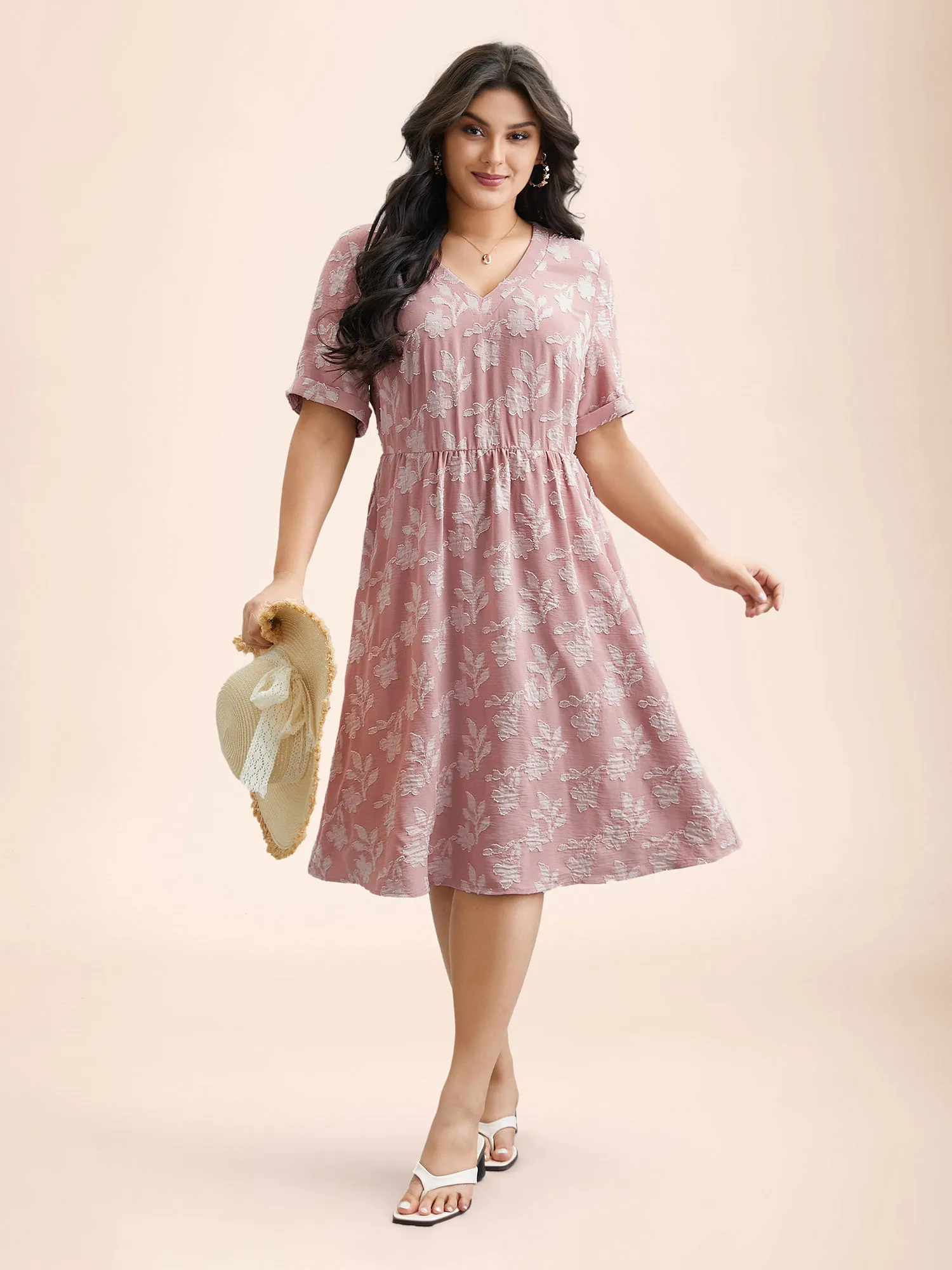 V-Neck Floral Textured Pockets Dress sold by Bloomchic product image thumbnail 4