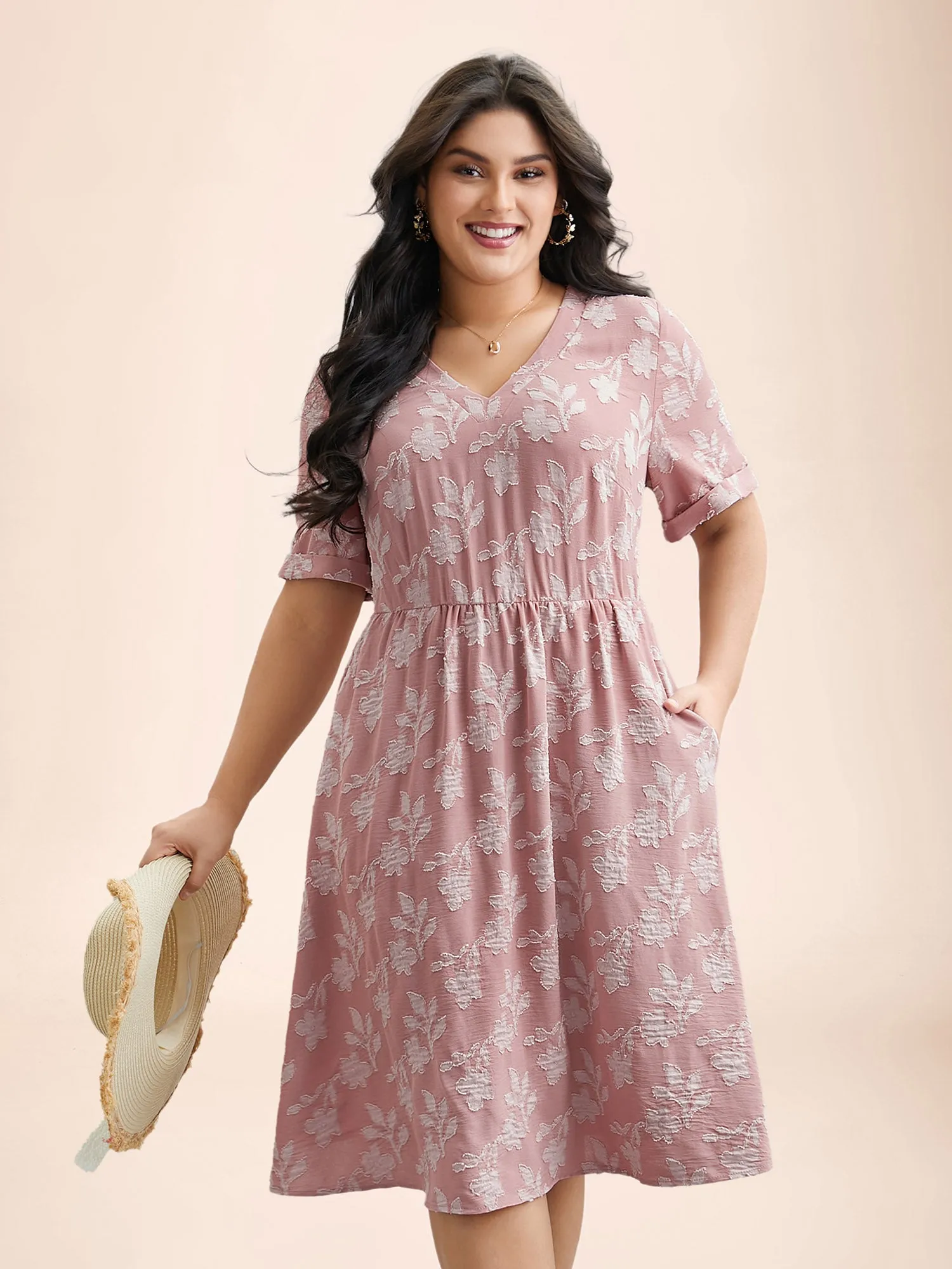 V-Neck Floral Textured Pockets Dress sold by Bloomchic product image thumbnail 2