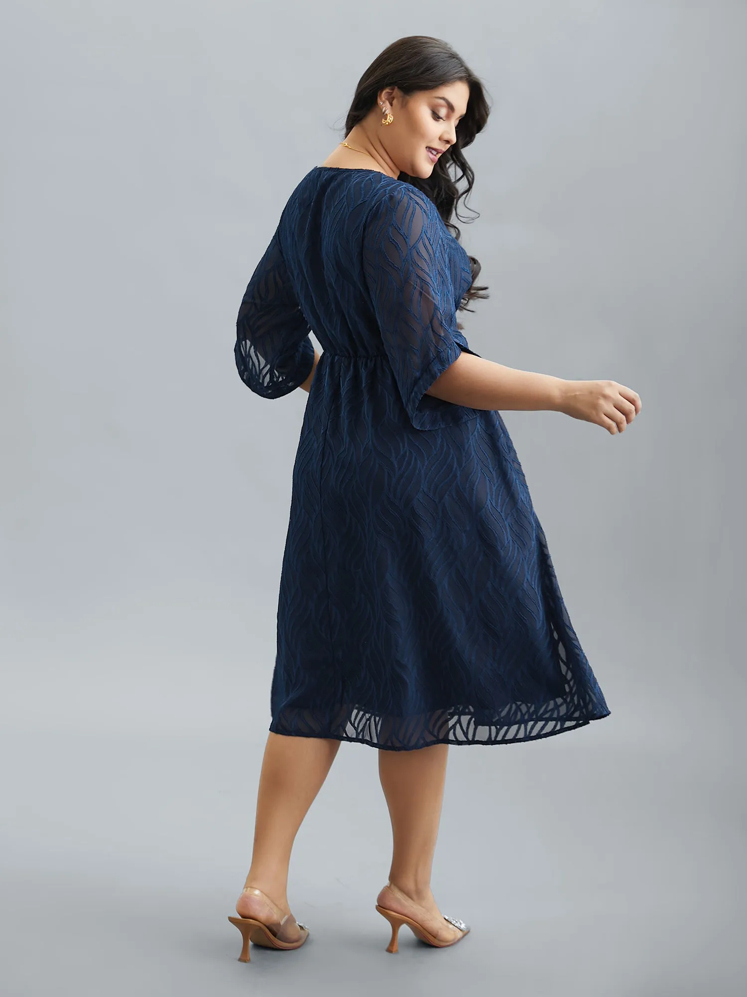 Chiffon Textured Sheer Sleeve Midi Dress sold by Bloomchic product image thumbnail 5