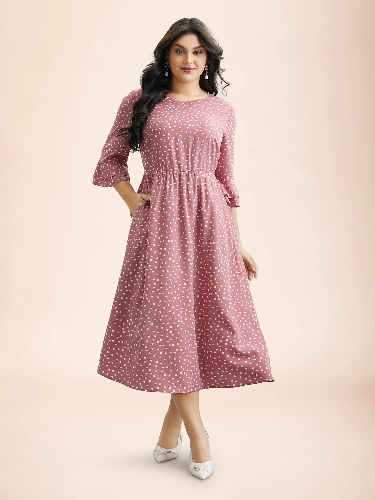 Polka Dot Print Tiered Ruffles Sleeve Midi Dress sold by Bloomchic product image thumbnail 4
