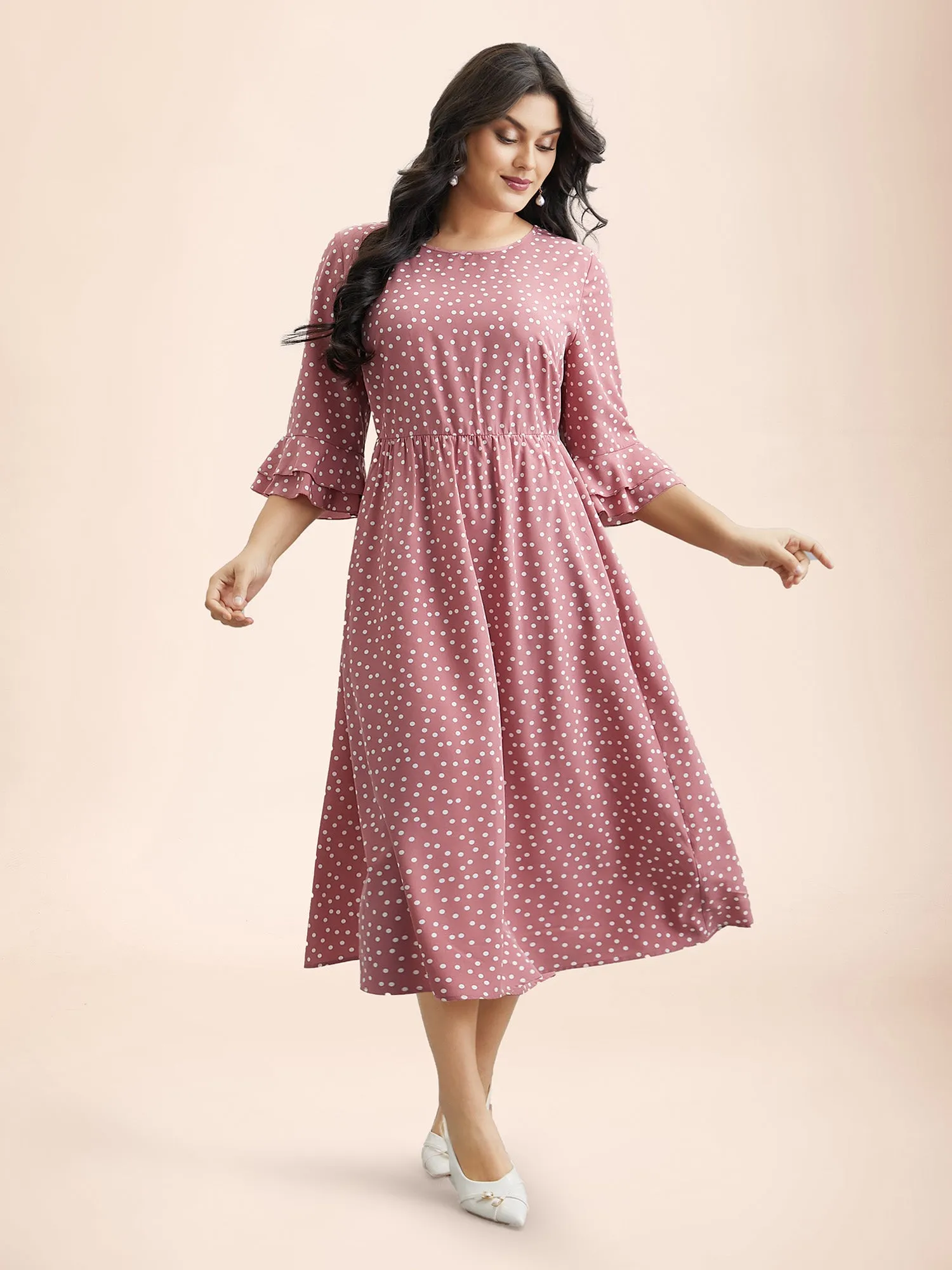 Polka Dot Print Tiered Ruffles Sleeve Midi Dress sold by Bloomchic product image thumbnail 3