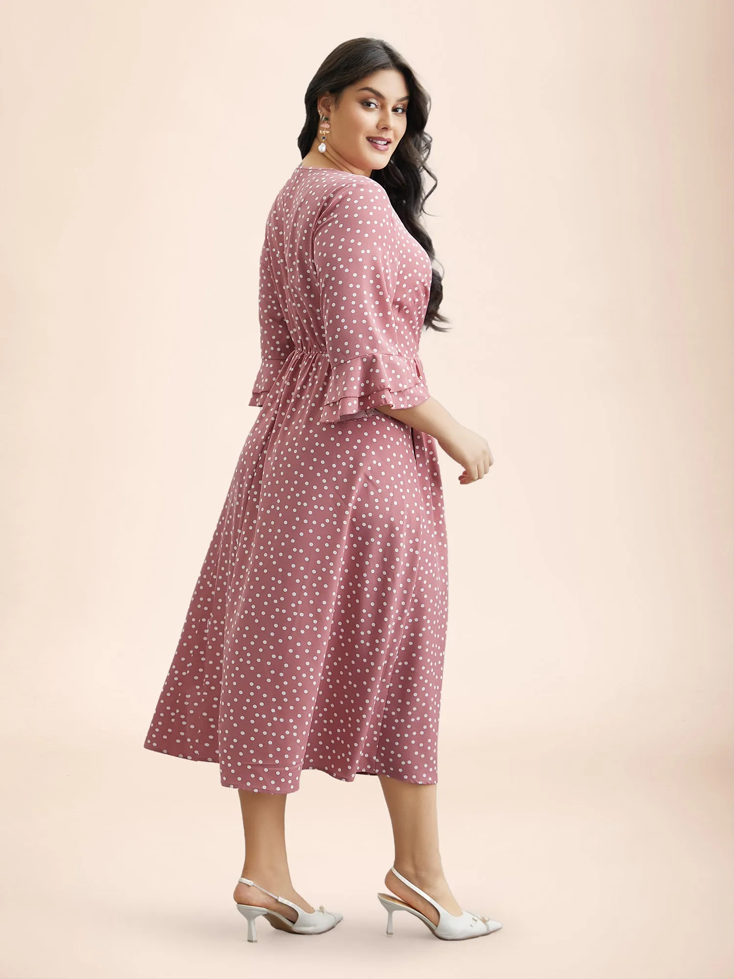 Polka Dot Print Tiered Ruffles Sleeve Midi Dress sold by Bloomchic product image thumbnail 5