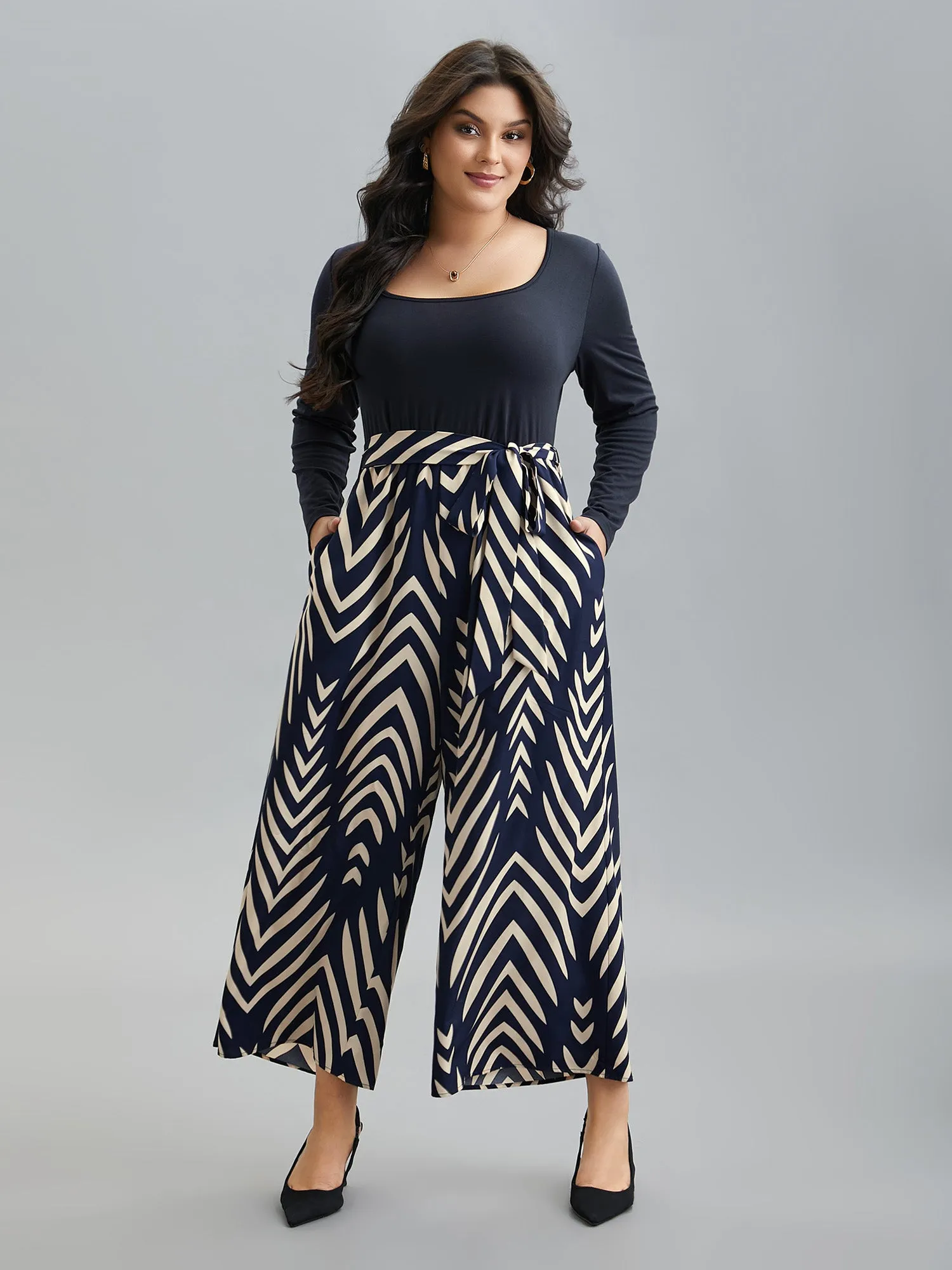 Supersoft Geometric Block Stretchy-Waist Jumpsuit sold by Bloomchic product image thumbnail 2