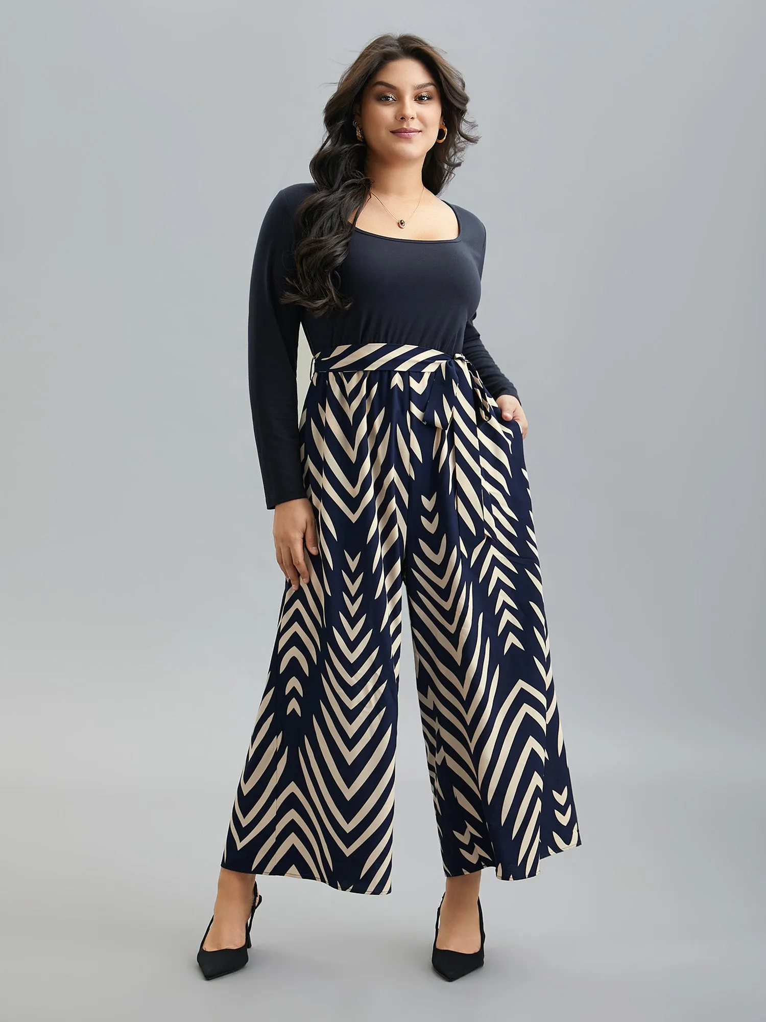 Supersoft Geometric Block Stretchy-Waist Jumpsuit sold by Bloomchic