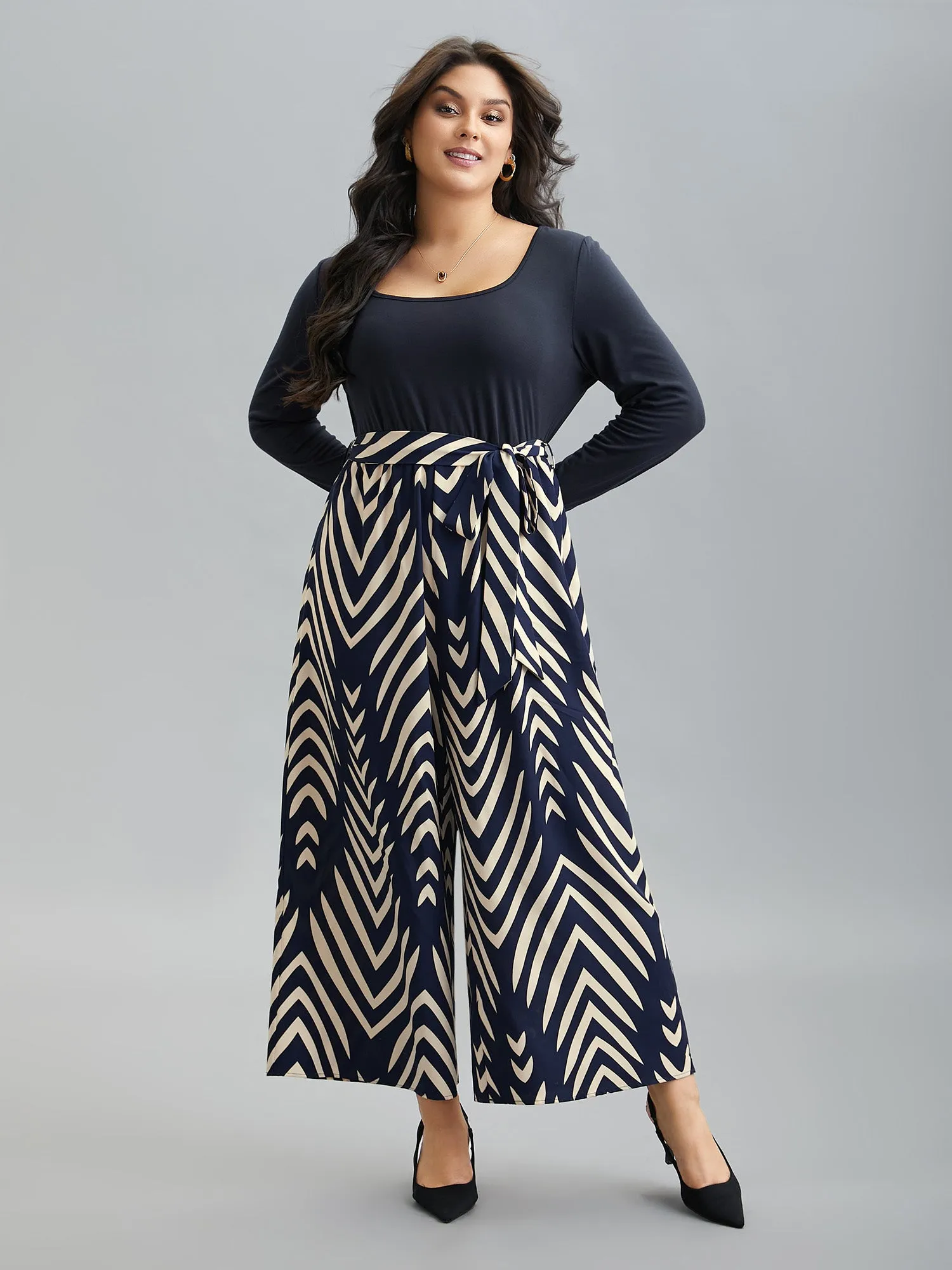 Supersoft Geometric Block Stretchy-Waist Jumpsuit sold by Bloomchic product image thumbnail 3