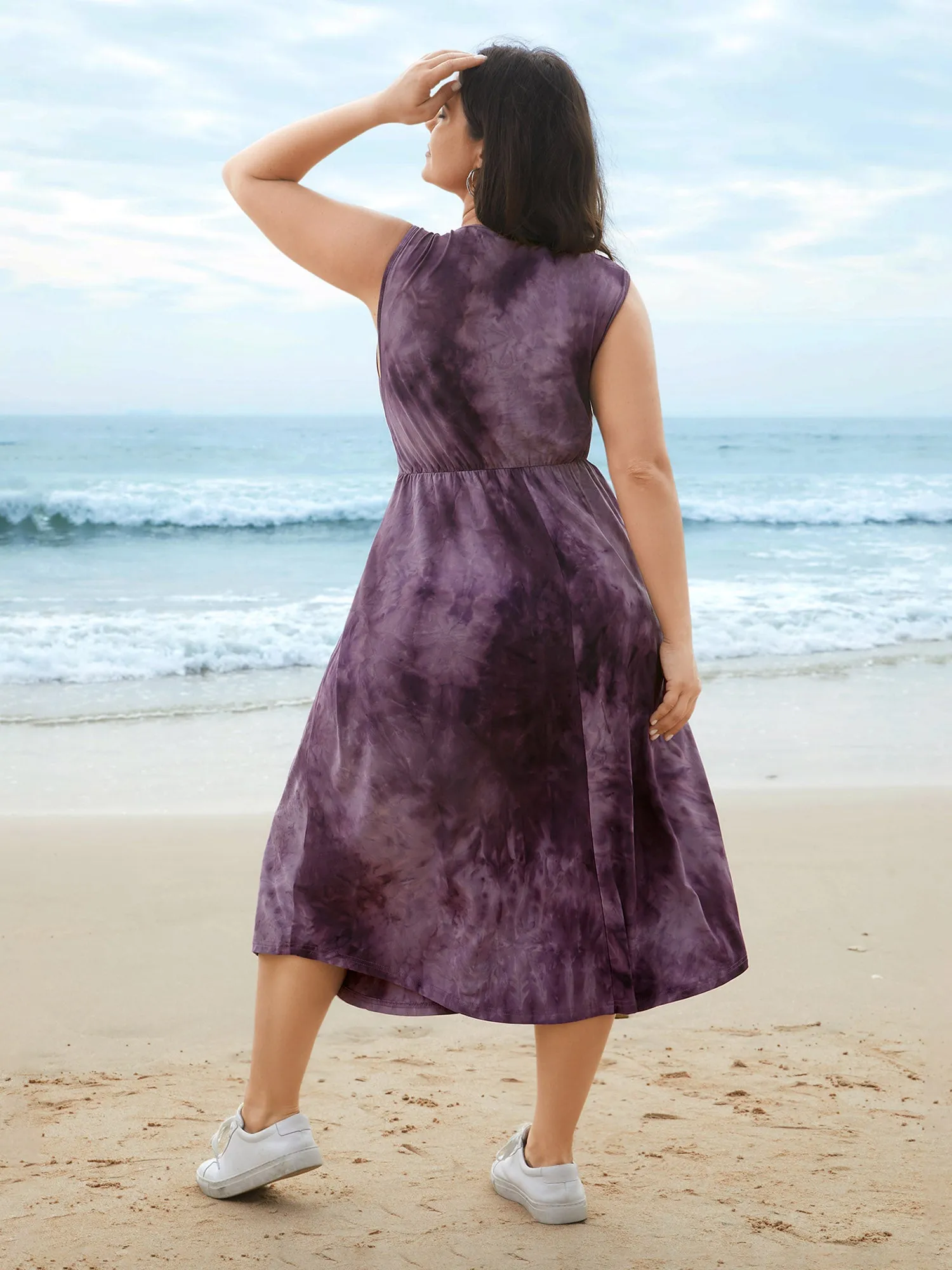 Tie-Dye Surplice Neck Curved Hem Midi Dress sold by Bloomchic product image thumbnail 5
