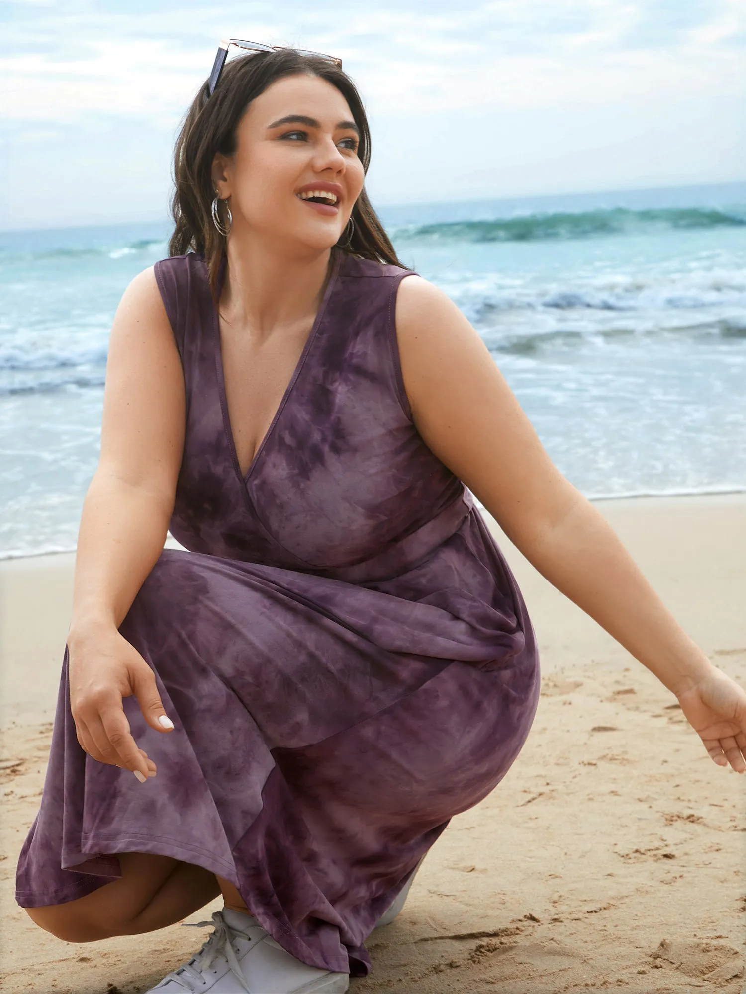 Tie-Dye Surplice Neck Curved Hem Midi Dress sold by Bloomchic product image thumbnail 3