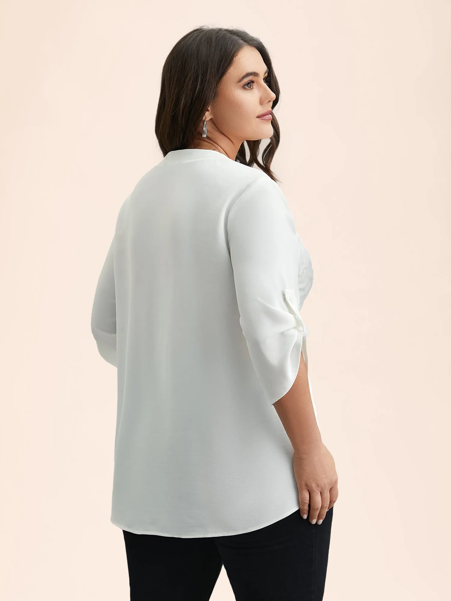 Lace Patchwork Gathered Tab Sleeve Shirt sold by Bloomchic product image thumbnail 5