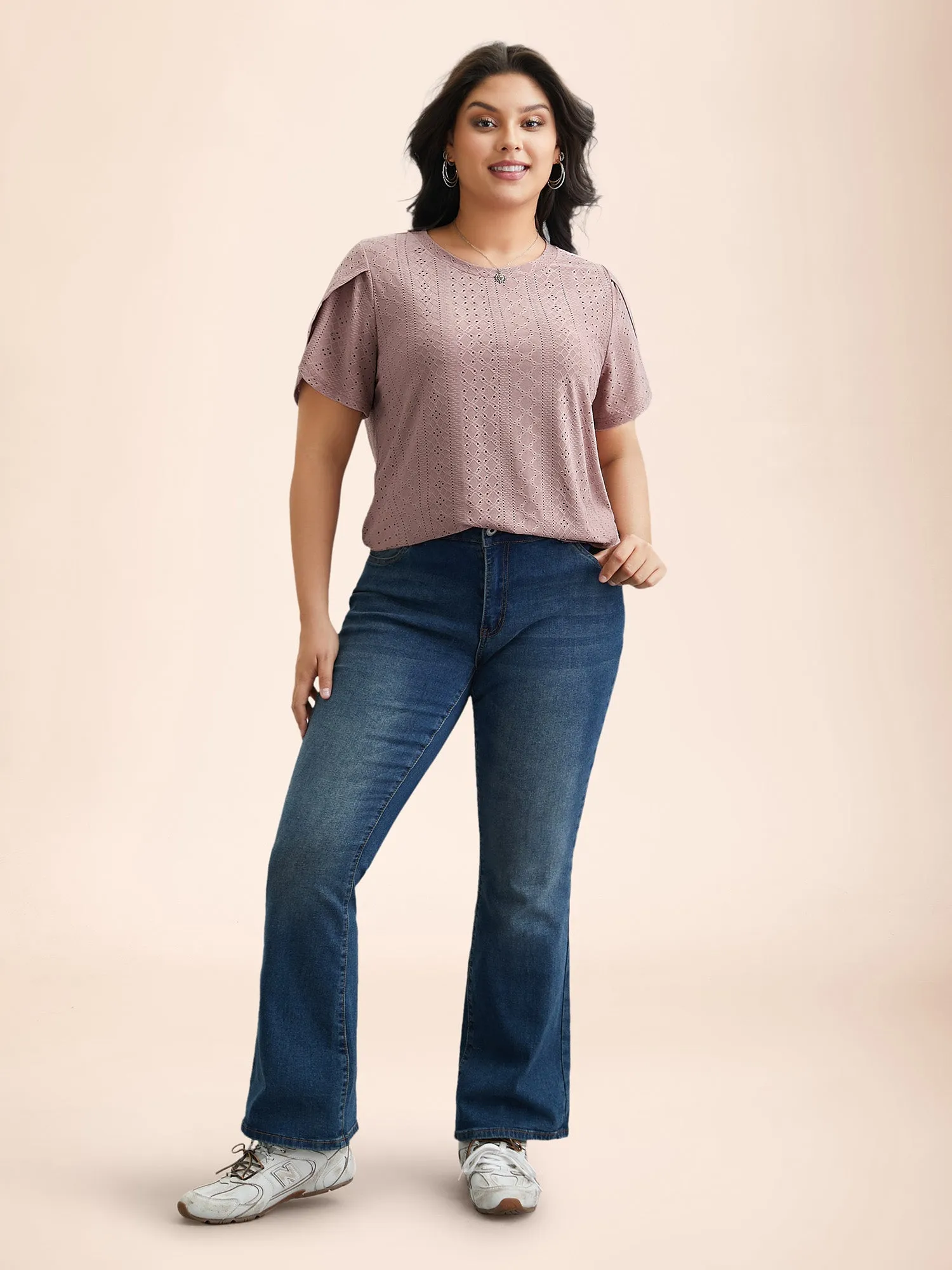 Textured Jacquard Petal Sleeve T-Shirt sold by Bloomchic product image thumbnail 5