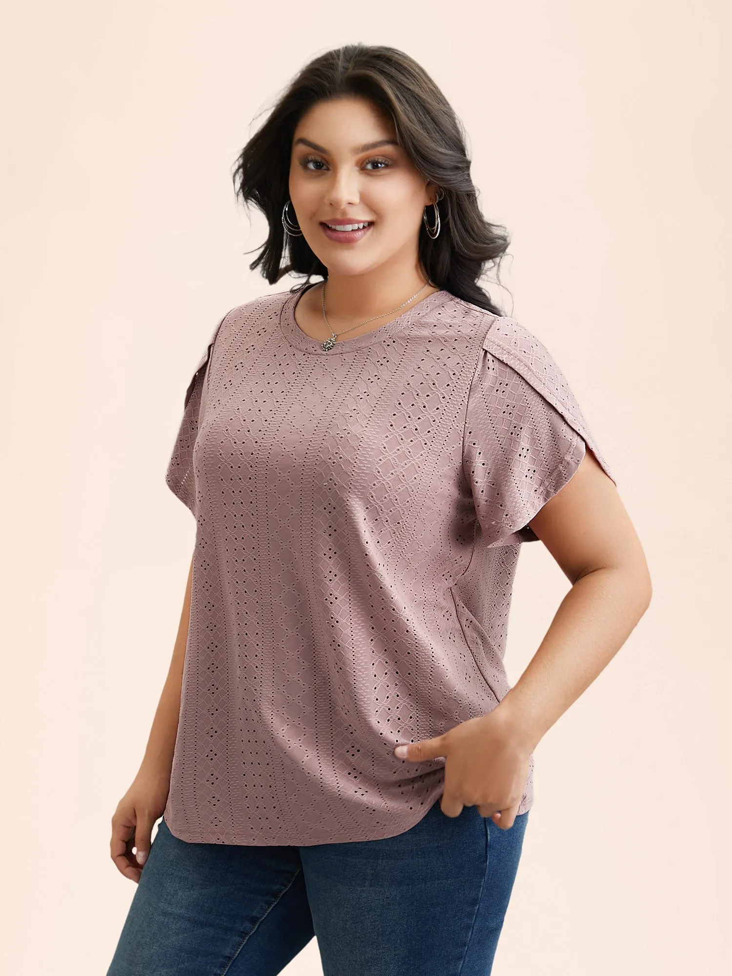 Textured Jacquard Petal Sleeve T-Shirt sold by Bloomchic product image thumbnail 3