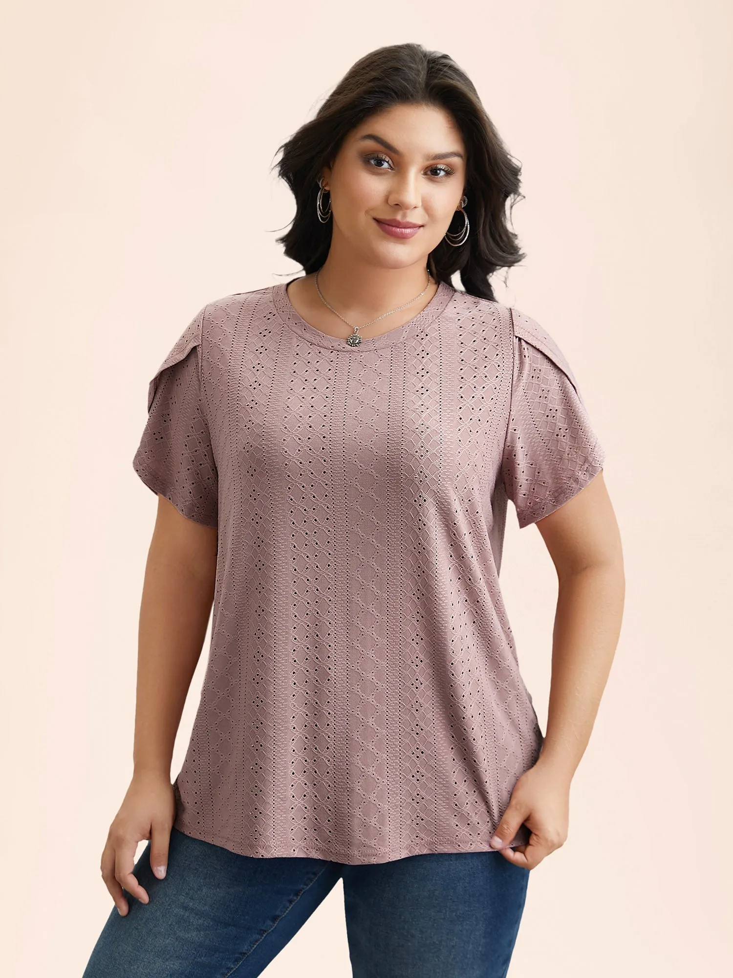 Textured Jacquard Petal Sleeve T-Shirt sold by Bloomchic product image thumbnail 2