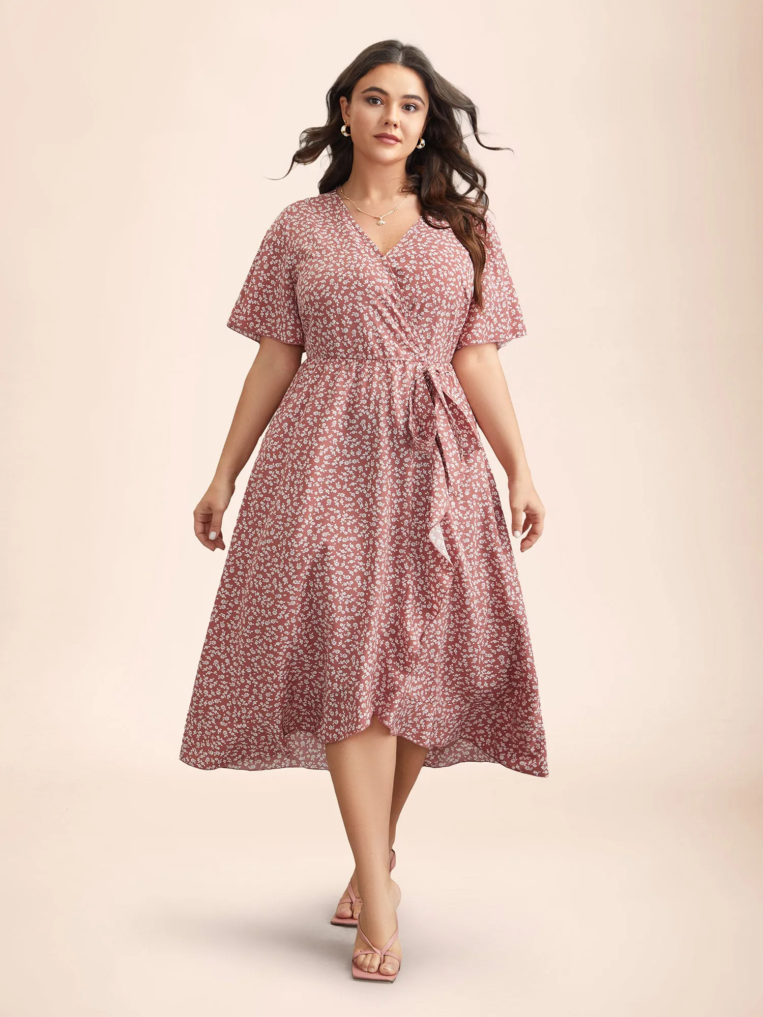 Ditsy Floral Print Stretchy-Waist Ruffle Midi Dress sold by Bloomchic product image thumbnail 4