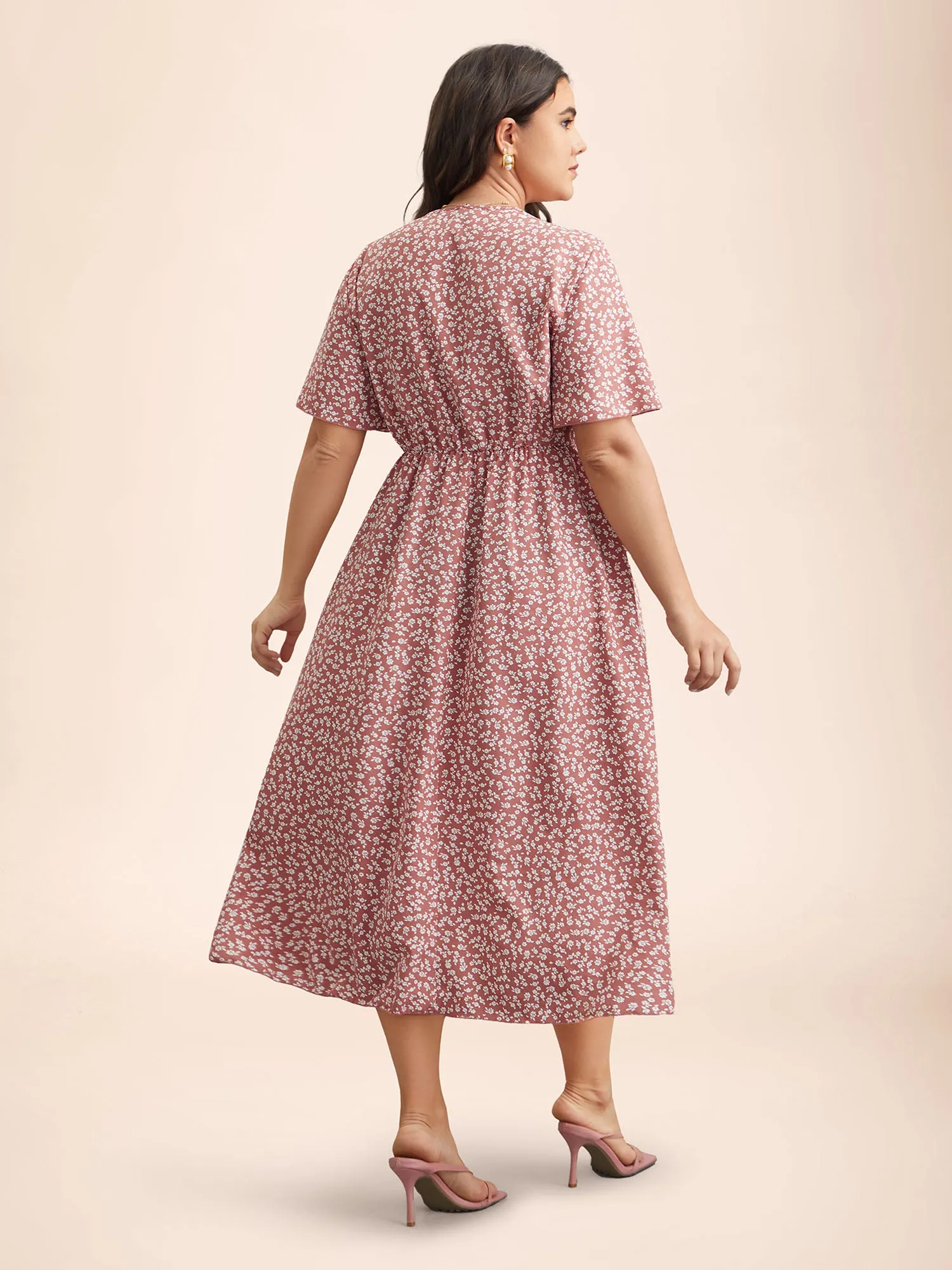 Ditsy Floral Print Stretchy-Waist Ruffle Midi Dress sold by Bloomchic product image thumbnail 5