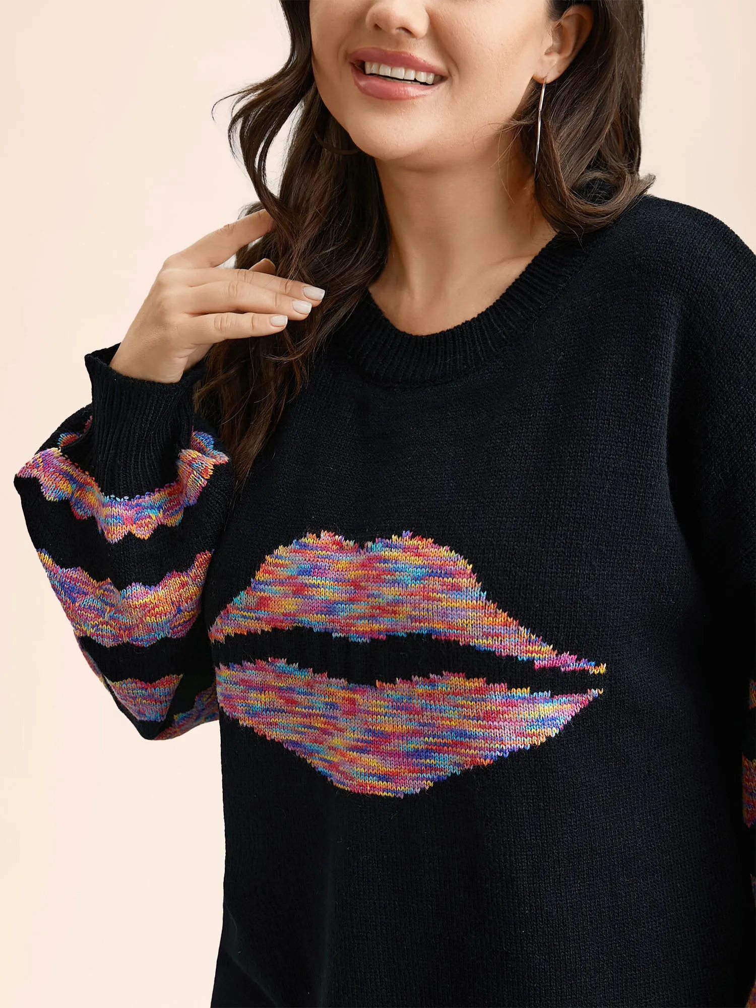 Lips Motif Jacquard Color Contrast Pullover sold by Bloomchic product image thumbnail 4