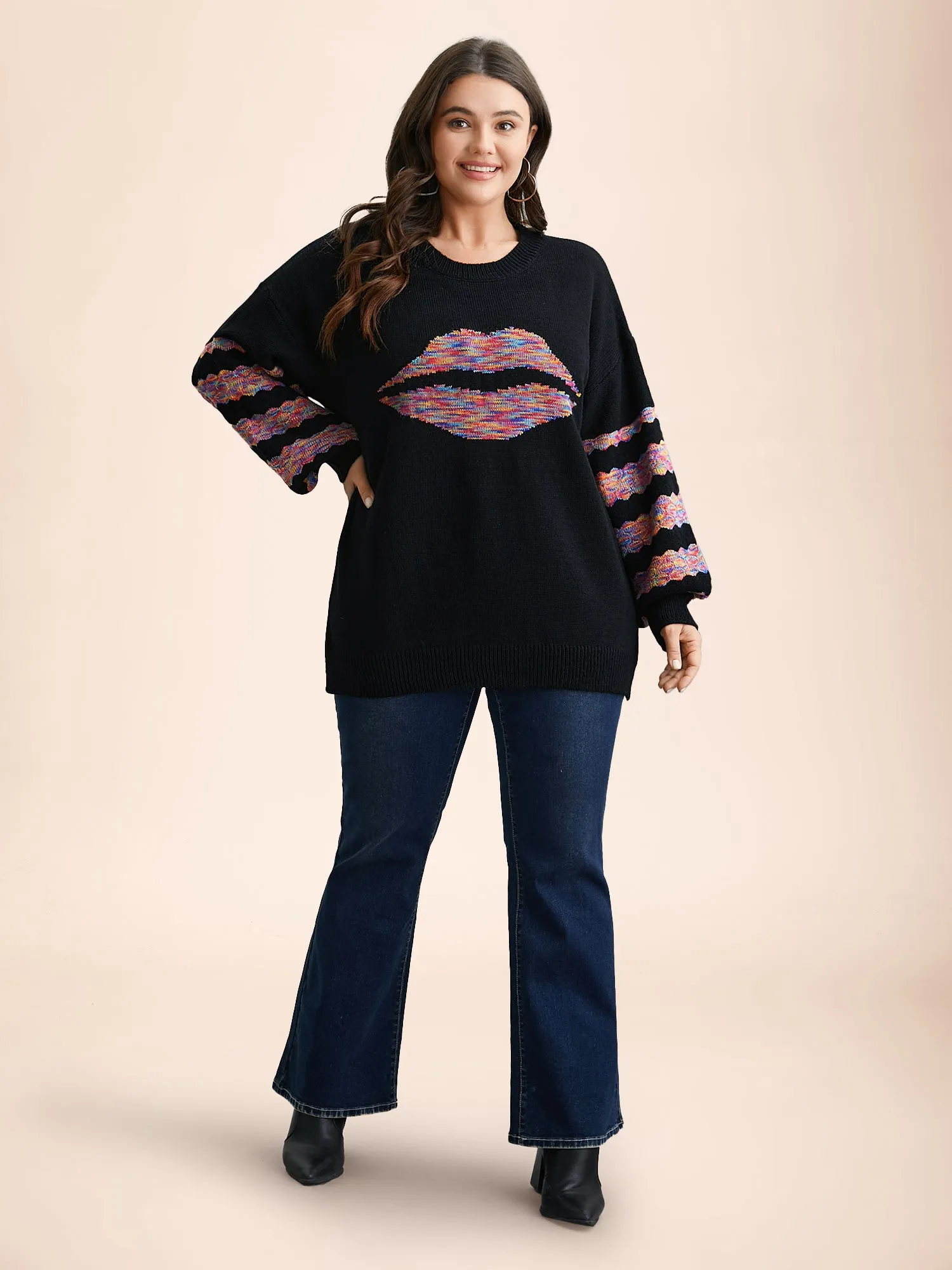 Lips Motif Jacquard Color Contrast Pullover sold by Bloomchic product image thumbnail 3
