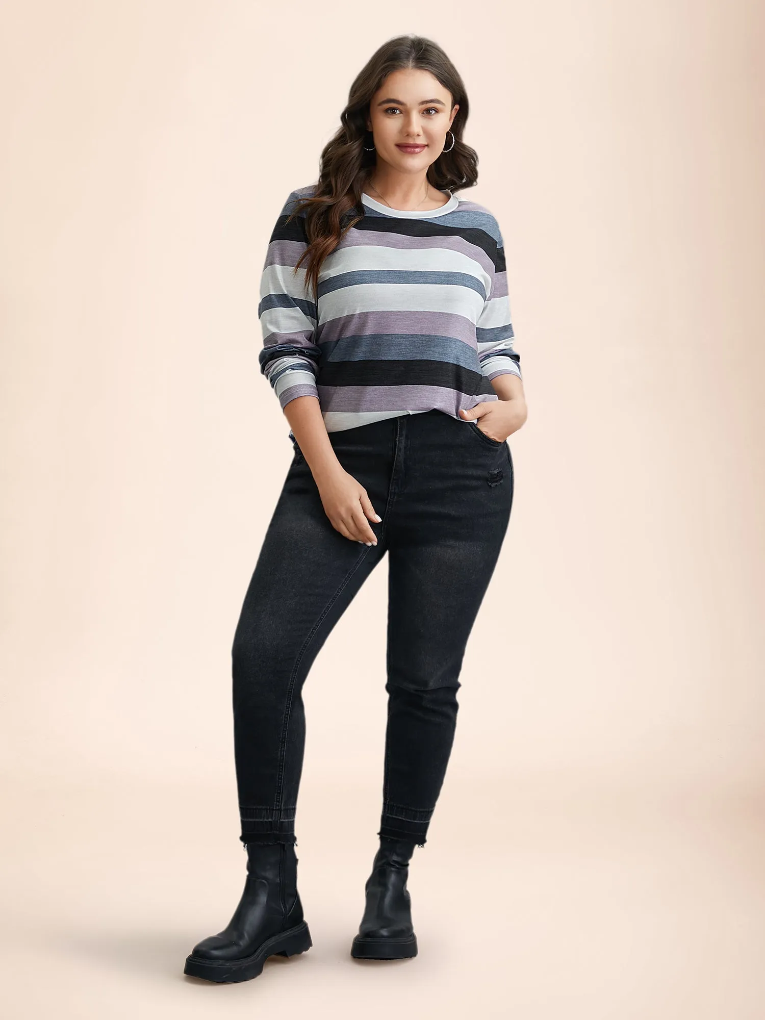 Multi-Color Stripes Stretchy T-Shirt sold by Bloomchic product image thumbnail 5