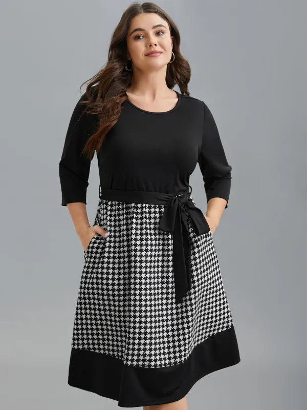 Color-Block Belted Fit & Flare Midi Dress sold by Bloomchic