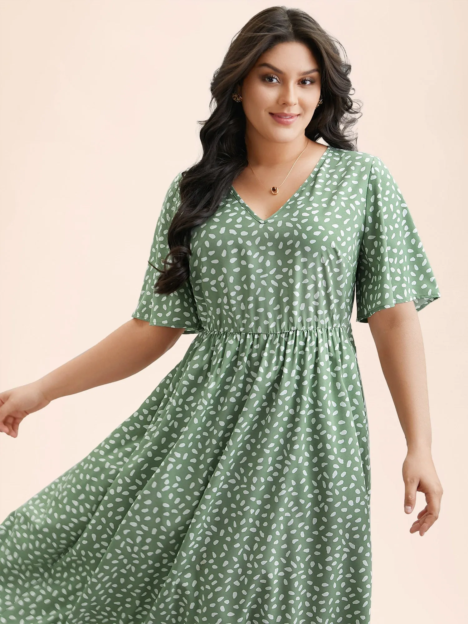 Polka Dot Print V-Neck Half Sleeve Midi Dress sold by Bloomchic product image thumbnail 3