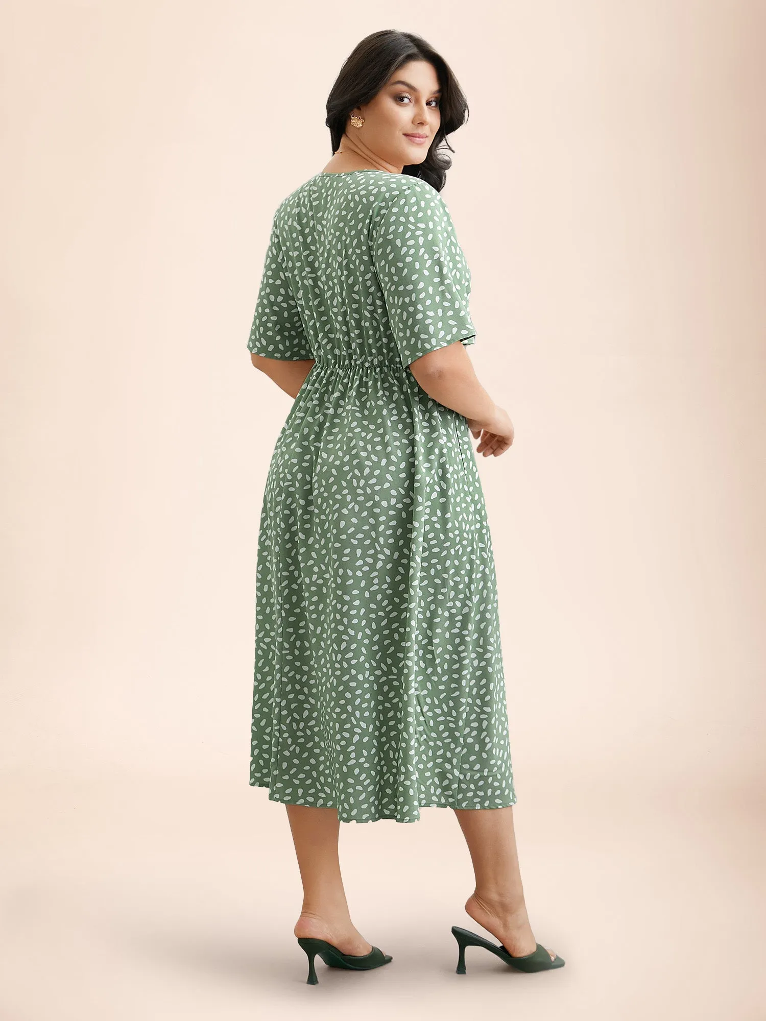 Polka Dot Print V-Neck Half Sleeve Midi Dress sold by Bloomchic product image thumbnail 5